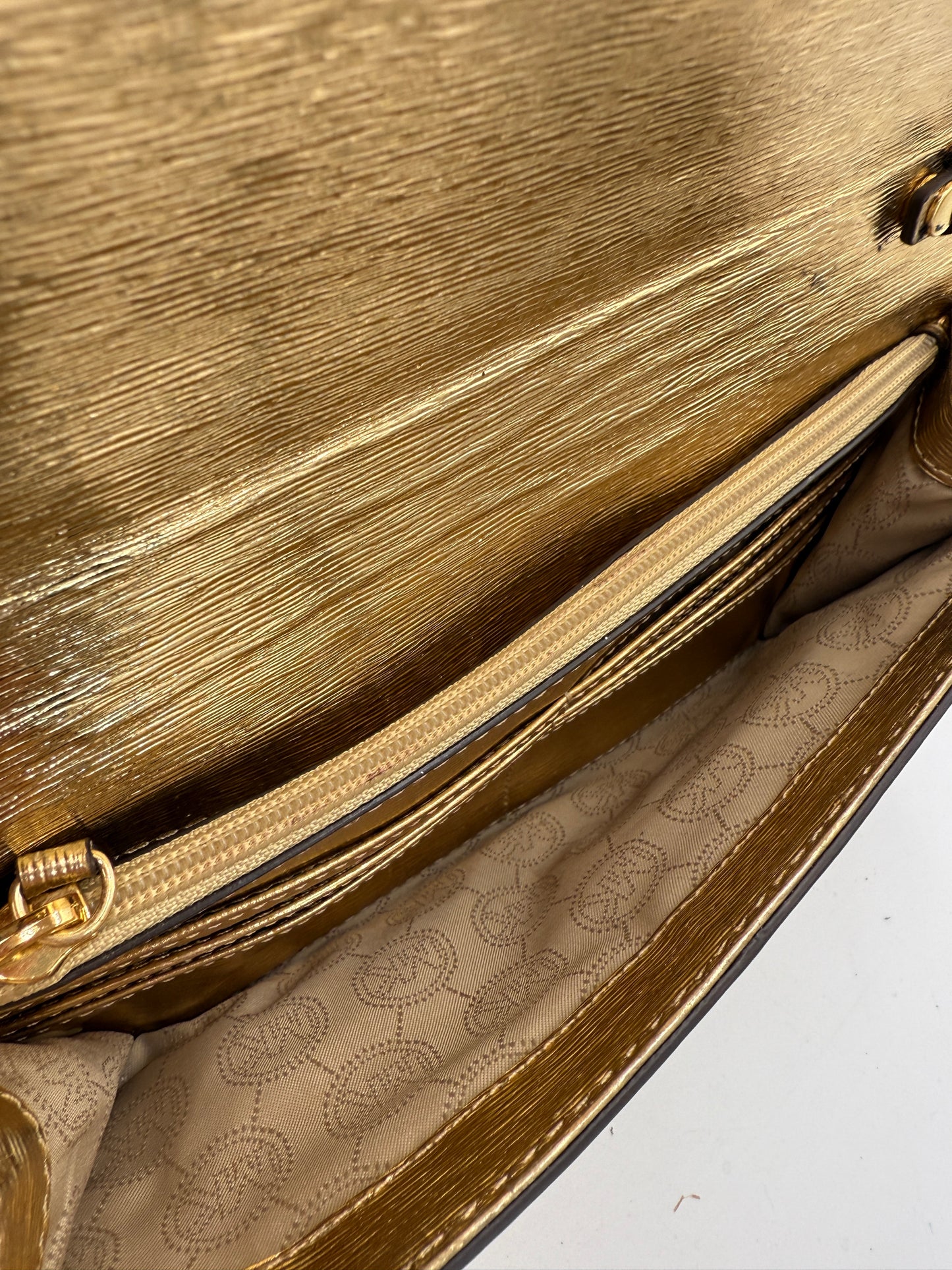 Michael Kors Gold Leather Clutch Crossbody Bag