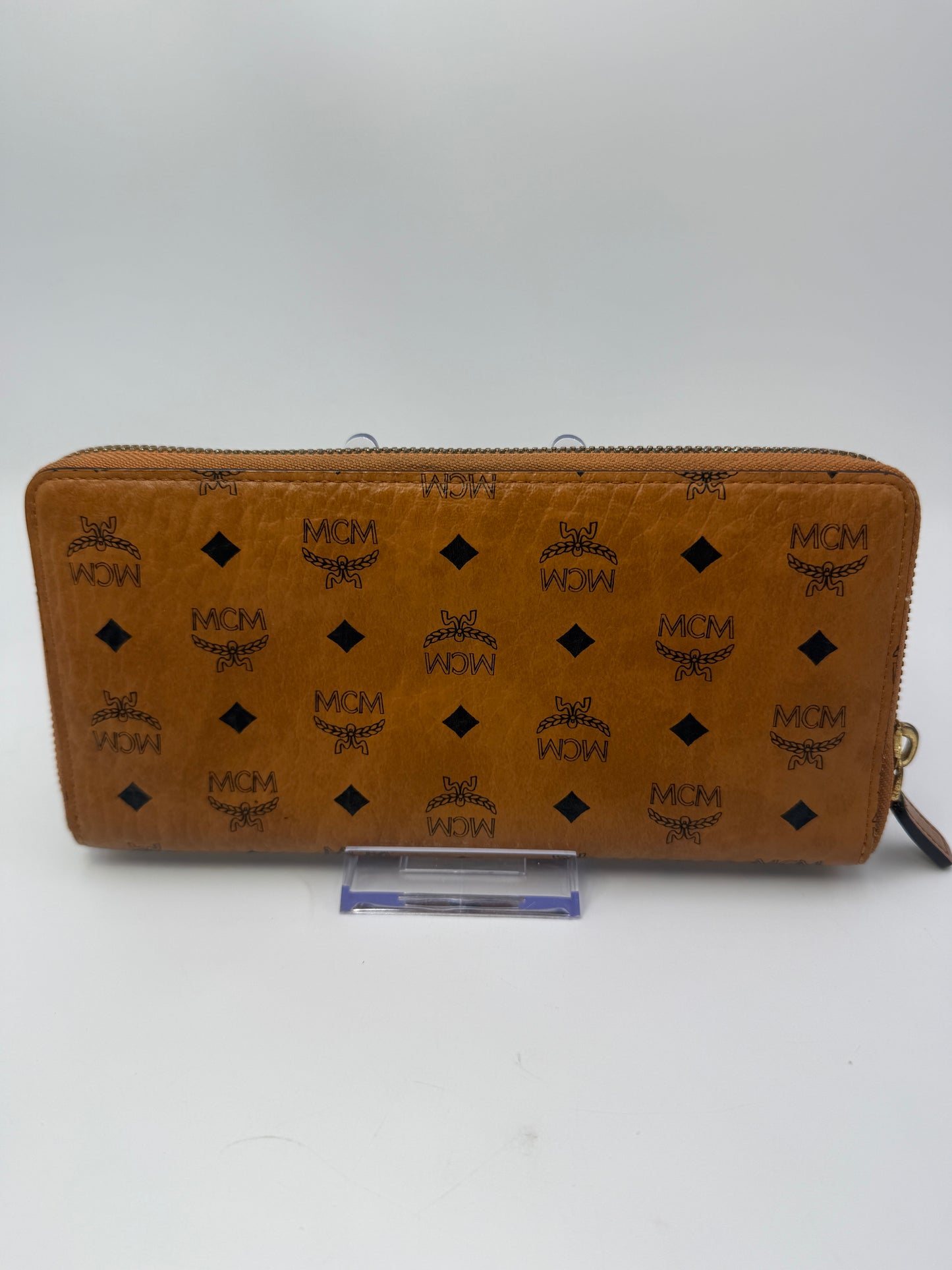 MCM Cognac Visetos Coated Canvas Zippy Wallet