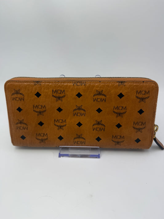 MCM Cognac Visetos Coated Canvas Zippy Wallet