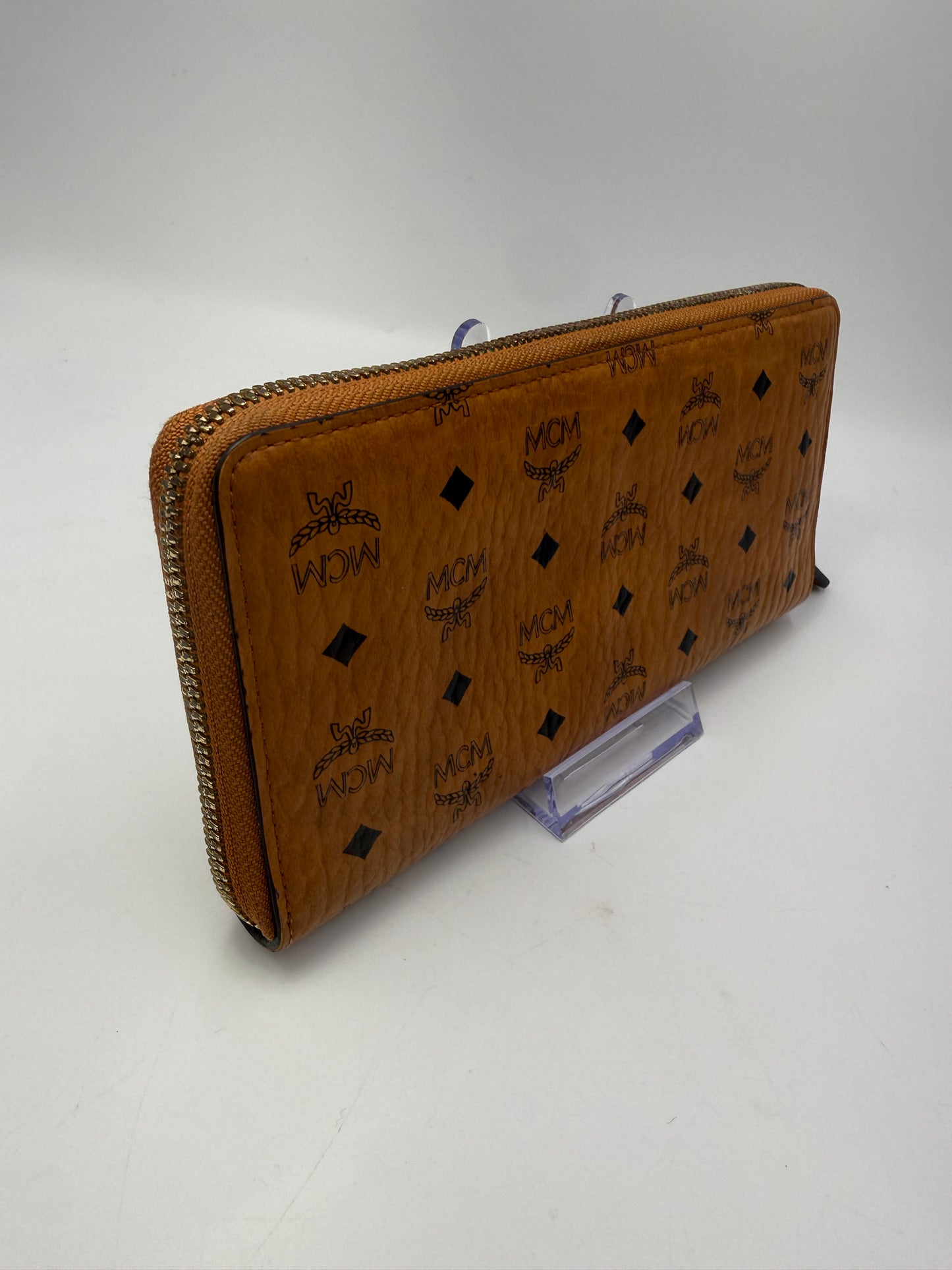 MCM Cognac Visetos Coated Canvas Zippy Wallet