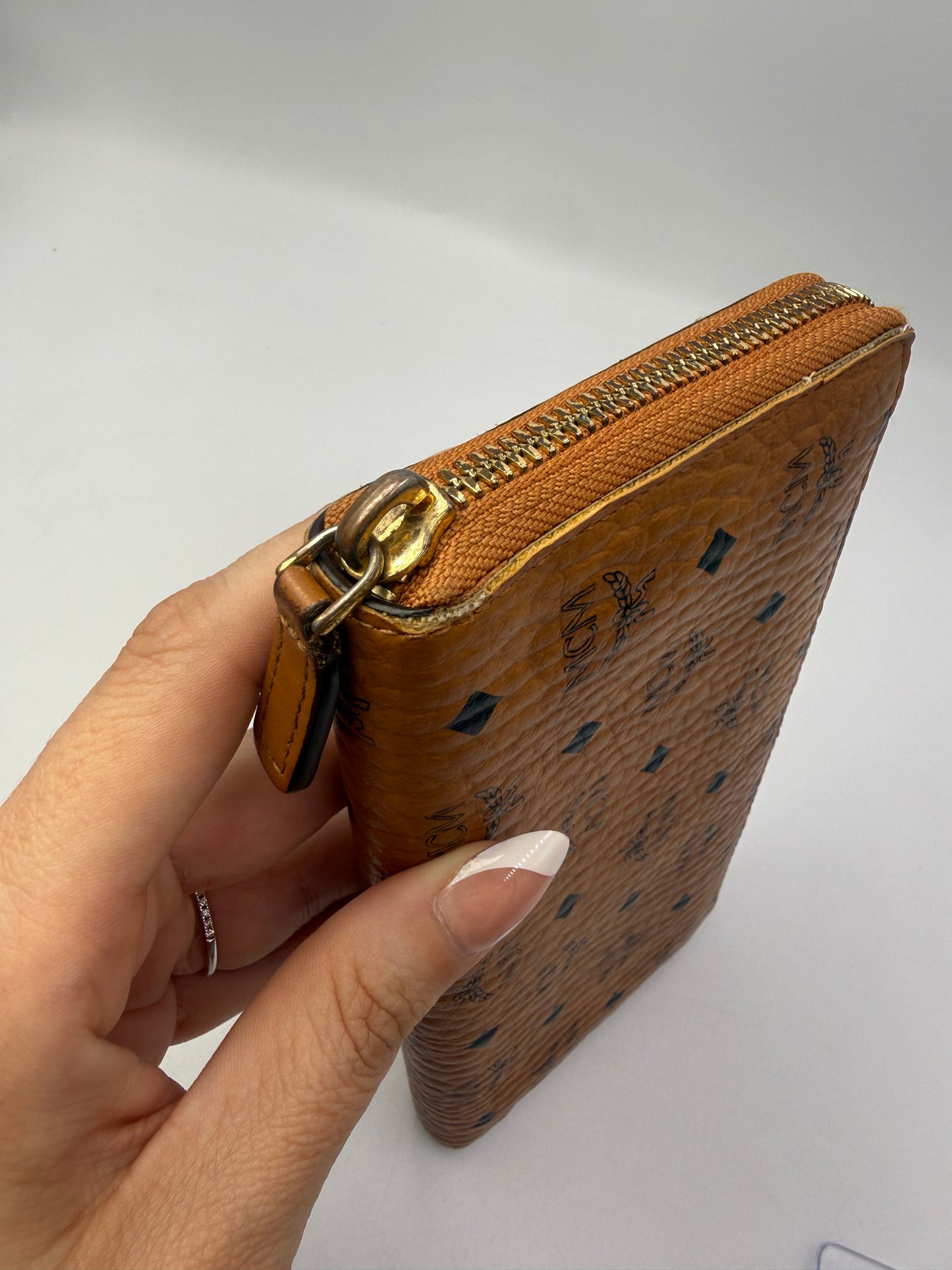 MCM Cognac Visetos Coated Canvas Zippy Wallet