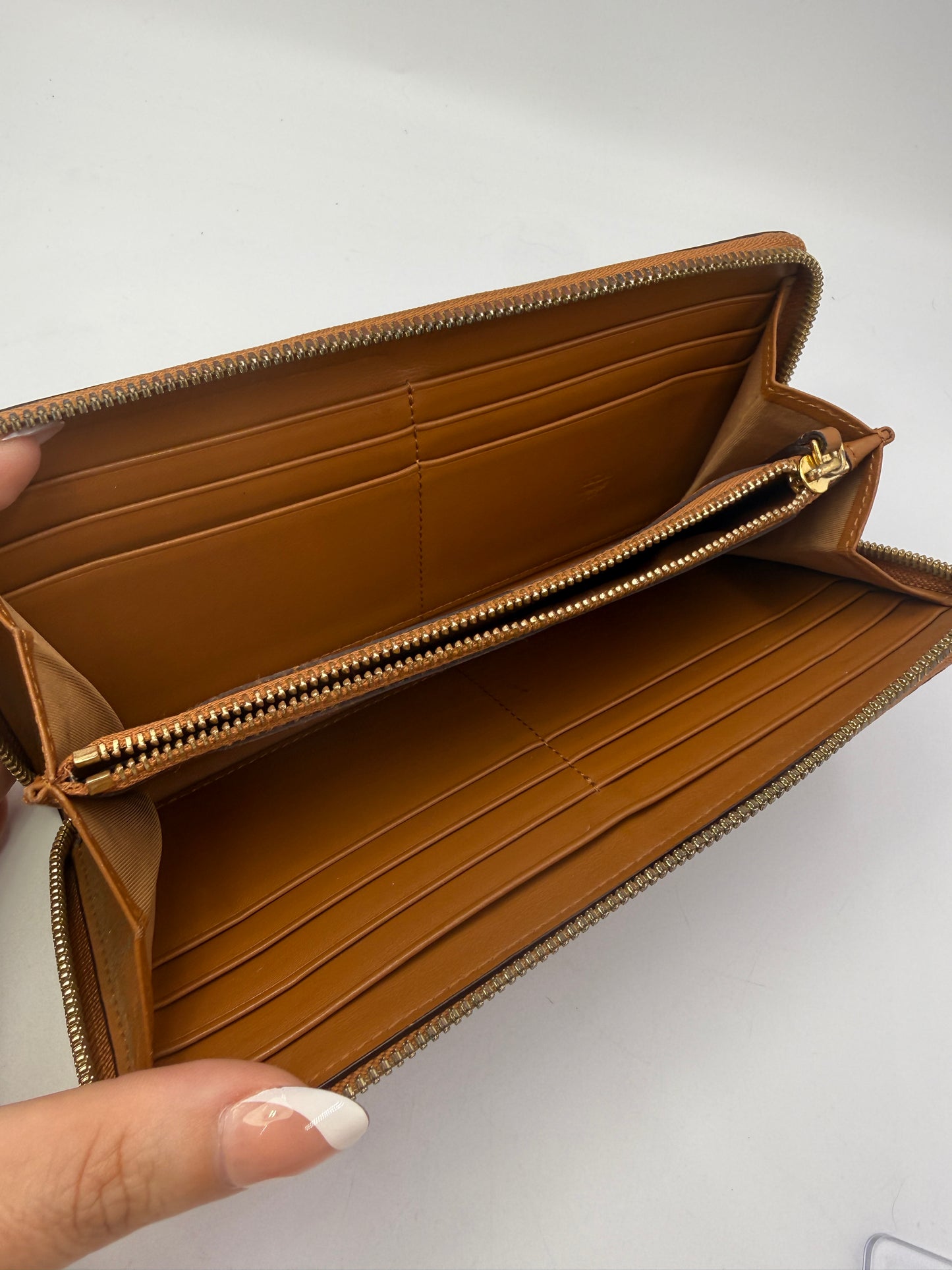 MCM Cognac Visetos Coated Canvas Zippy Wallet