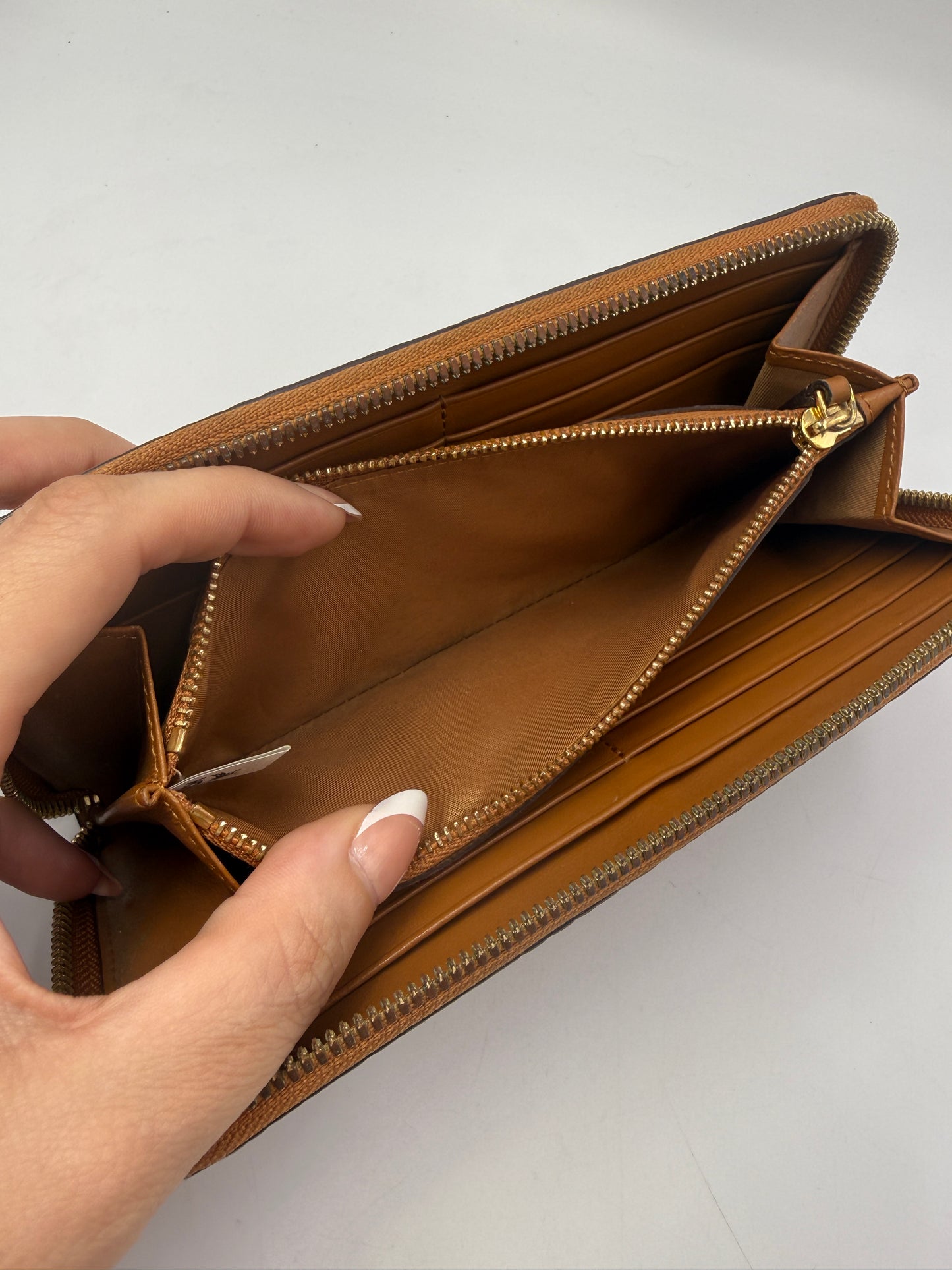MCM Cognac Visetos Coated Canvas Zippy Wallet