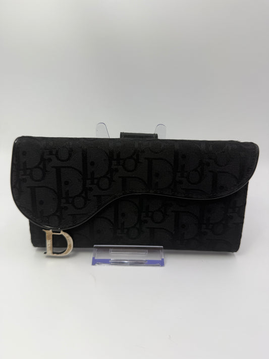 Christian Dior Black Trotter Saddle Long Wallet