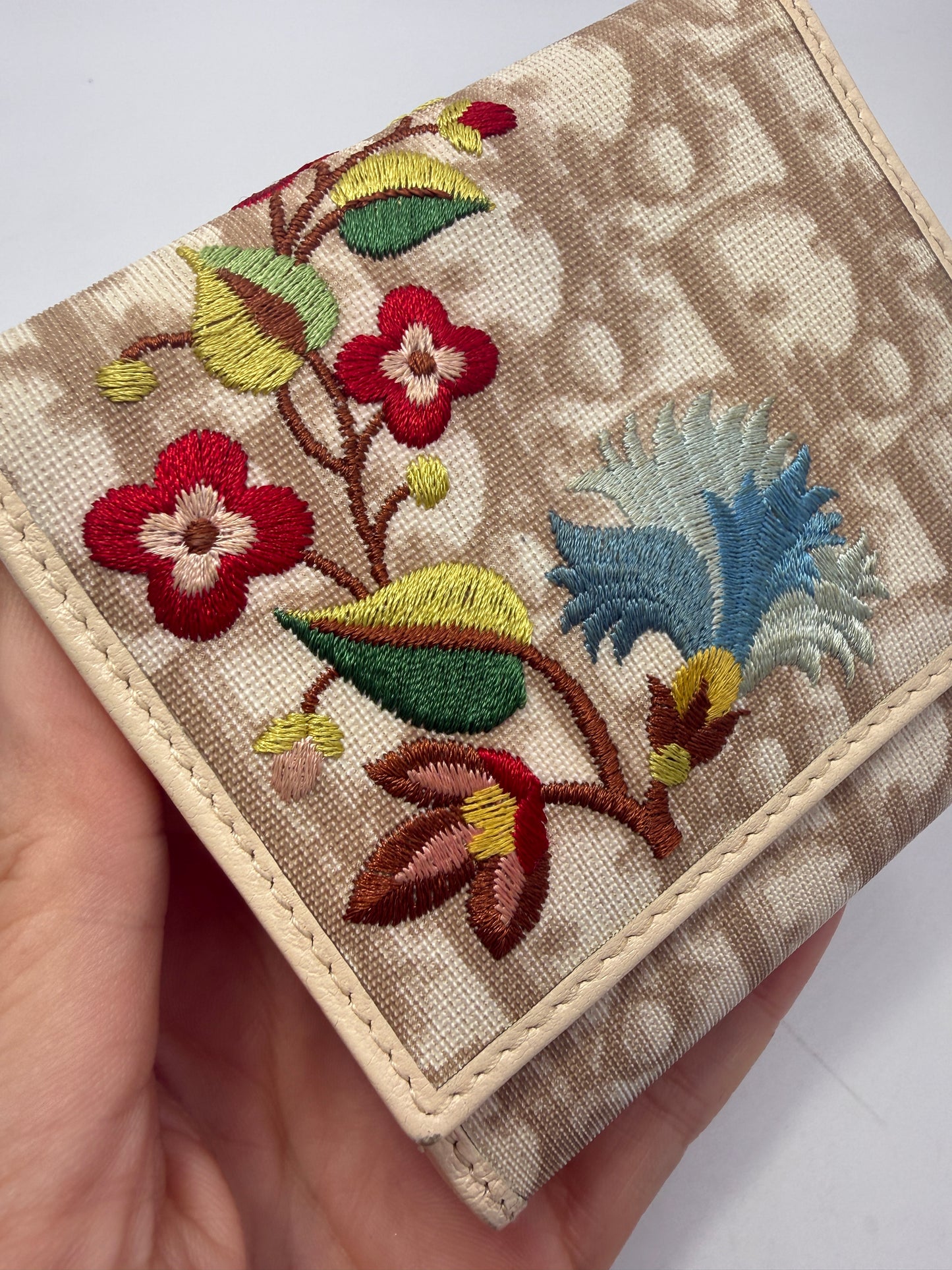Christian Dior Embroidered Floral Trotter Compact Wallet