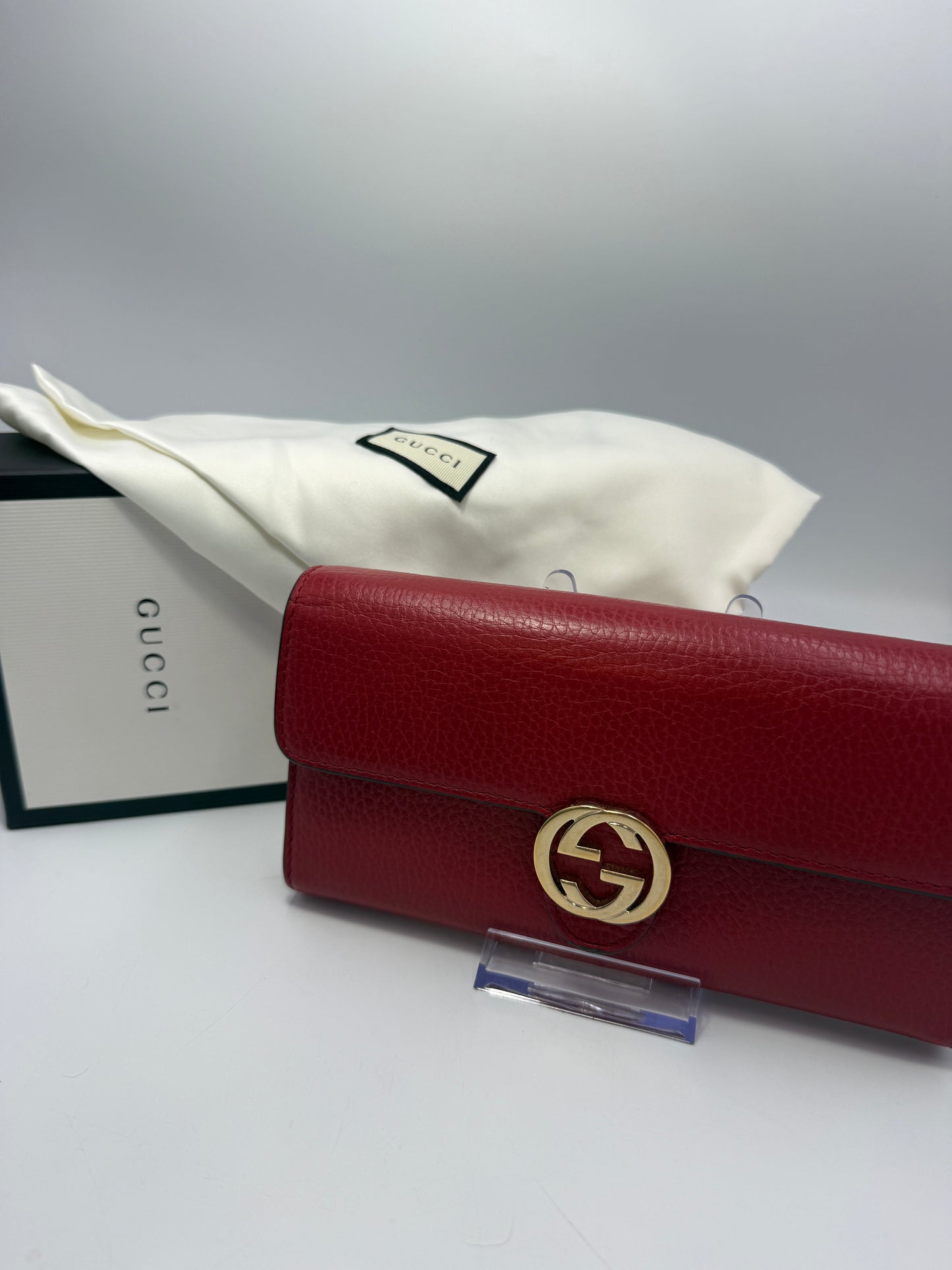 Gucci Red Dollar Leather Interlocking G Wallet Full Set