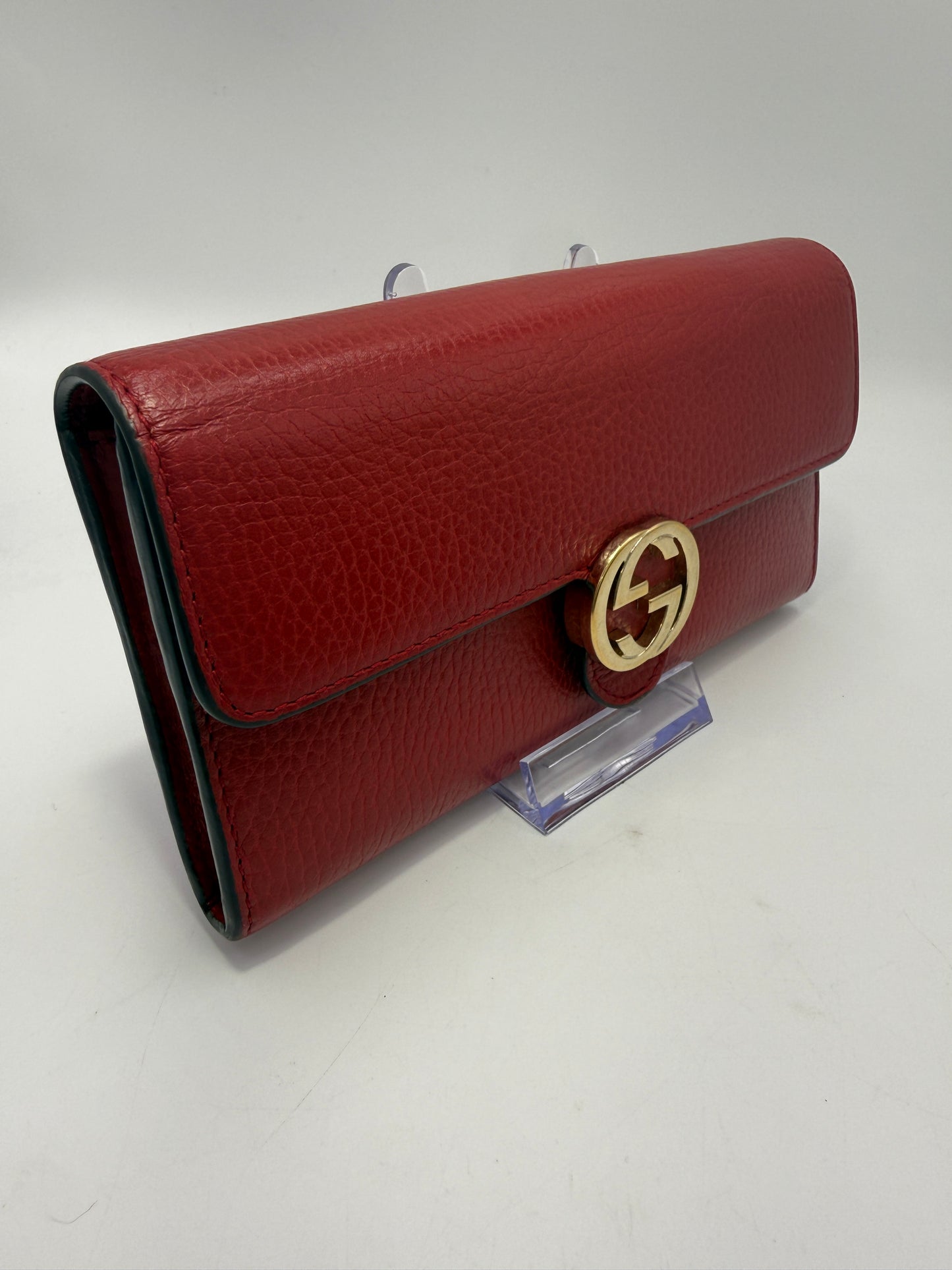 Gucci Red Dollar Leather Interlocking G Wallet Full Set