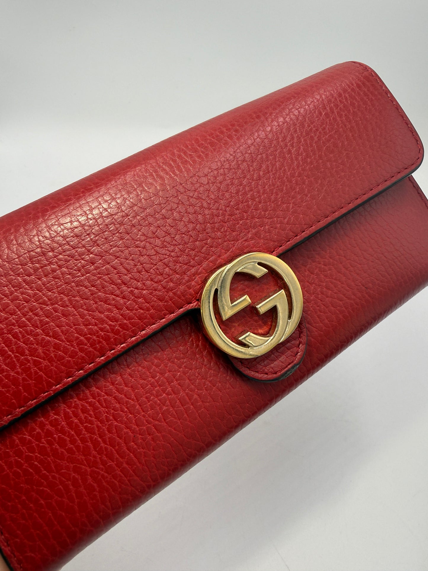 Gucci Red Dollar Leather Interlocking G Wallet Full Set