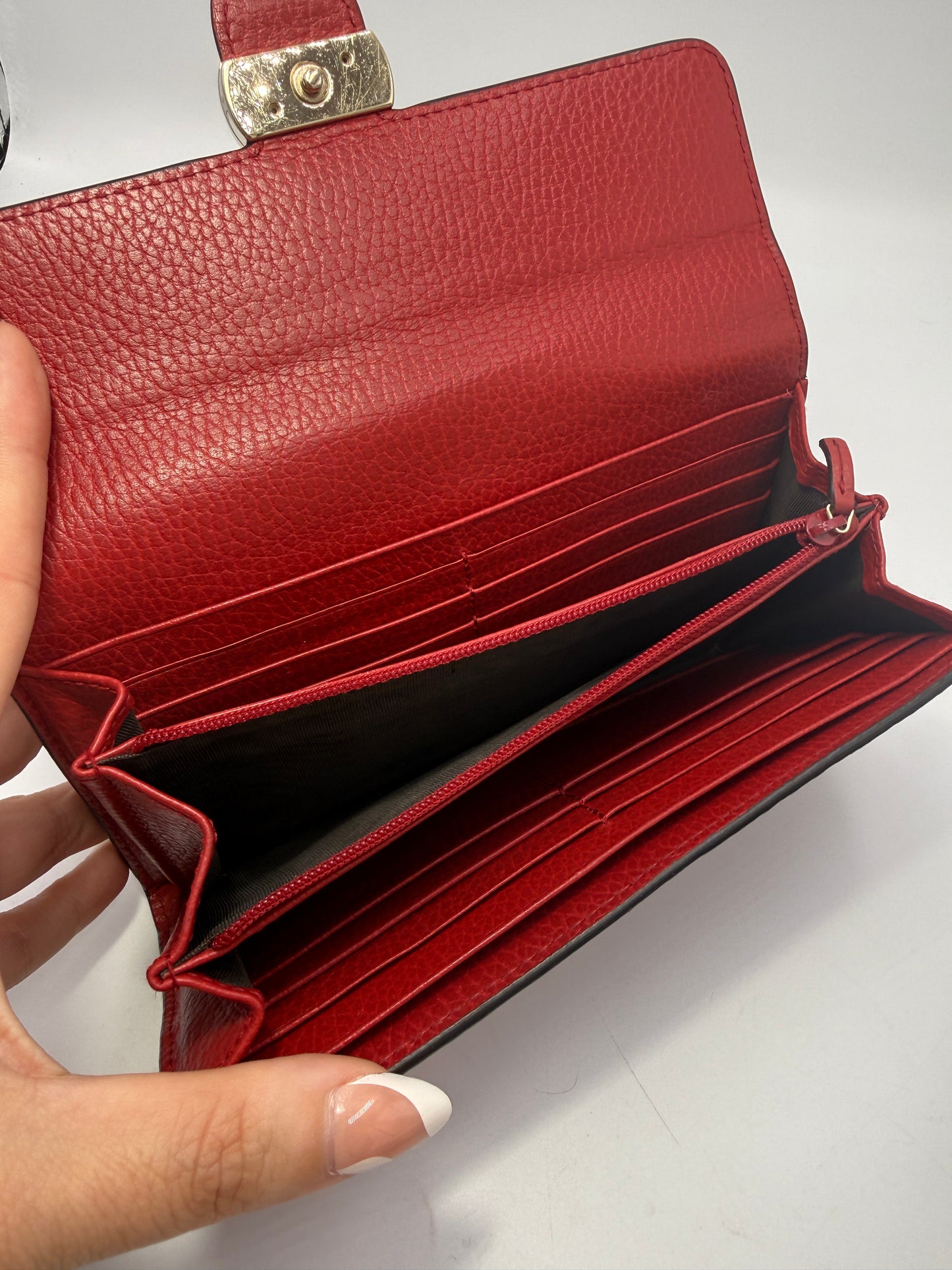 Gucci Red Dollar Leather Interlocking G Wallet Full Set