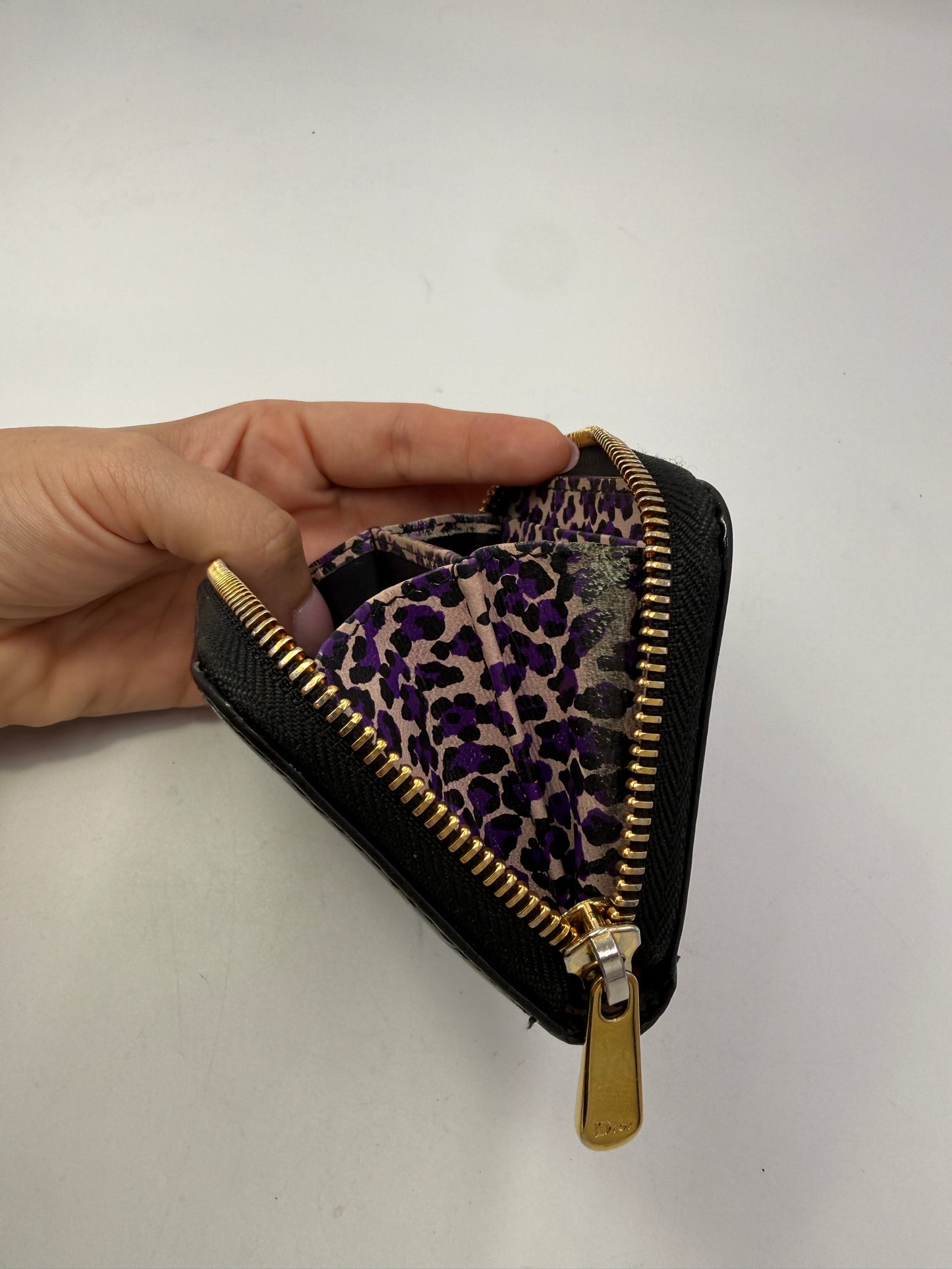 Christian Dior Black Patent Leather Zippy Cheetah Interior