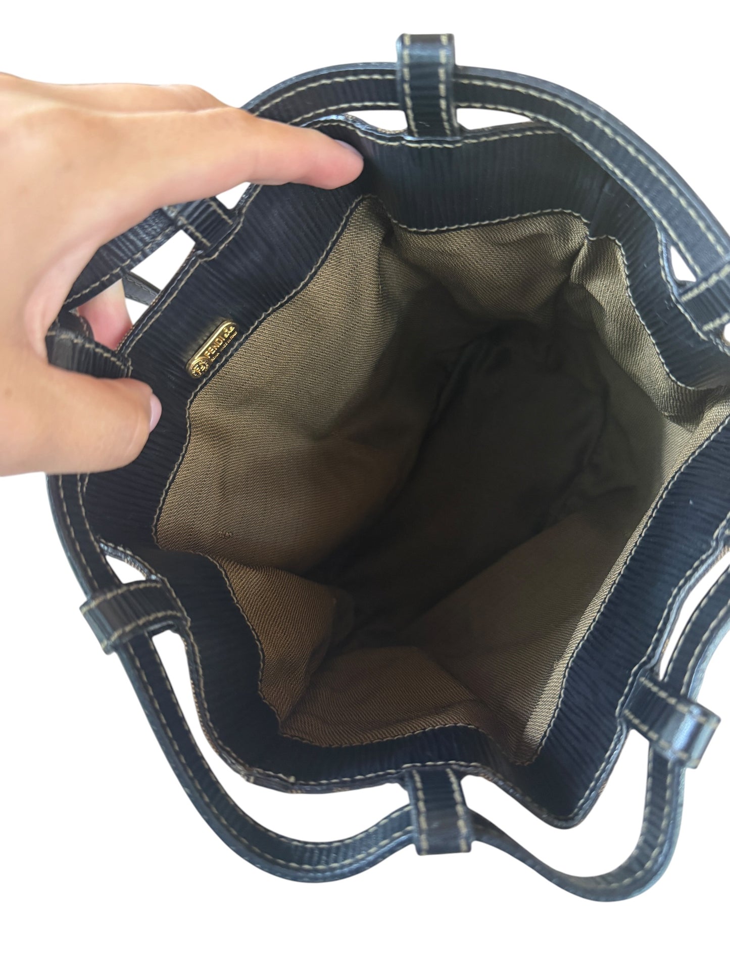 Fendi Brown Black Zucca Canvas Bucket Bag Backpack
