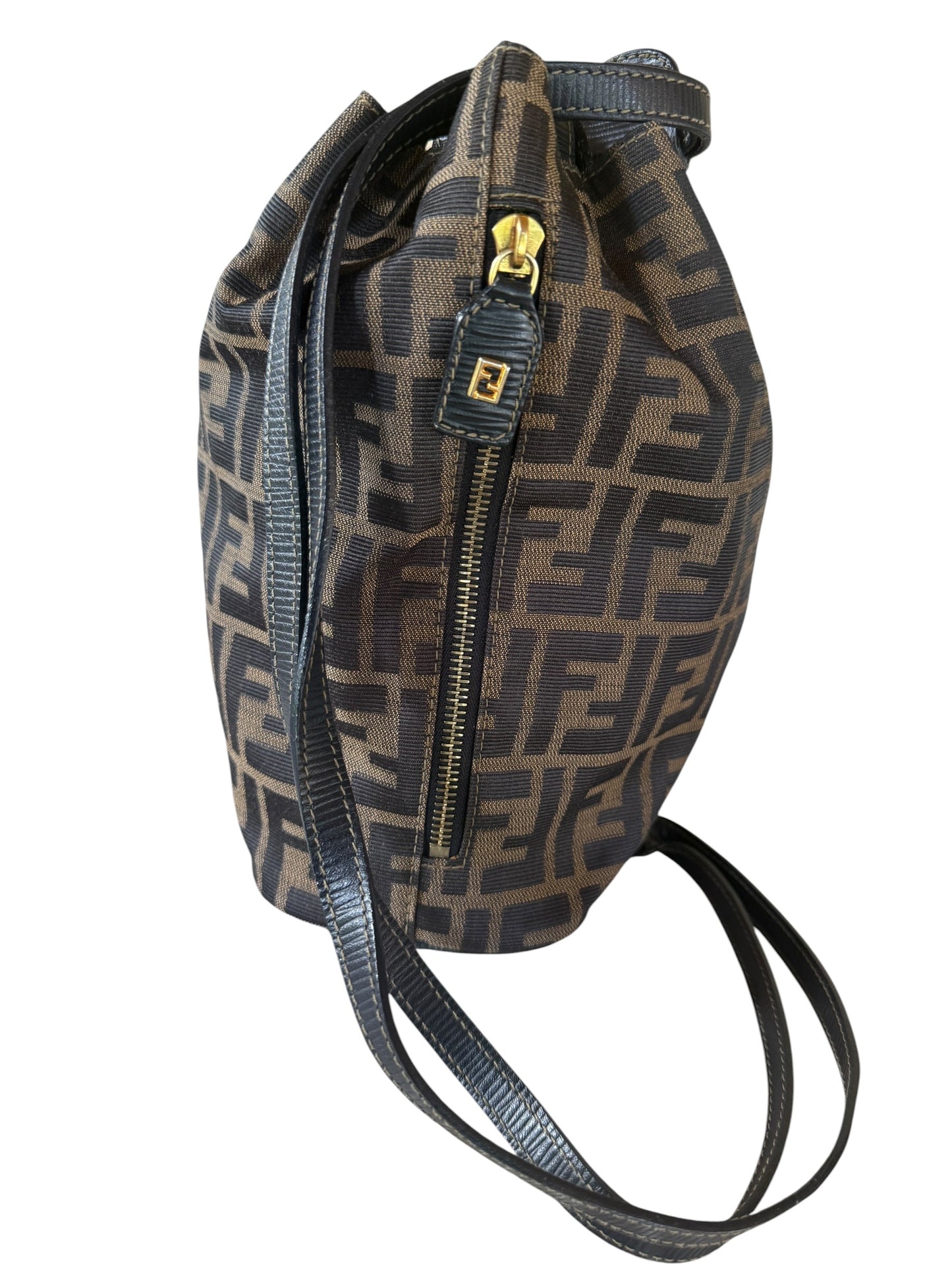 Fendi Brown Black Zucca Canvas Bucket Bag Backpack