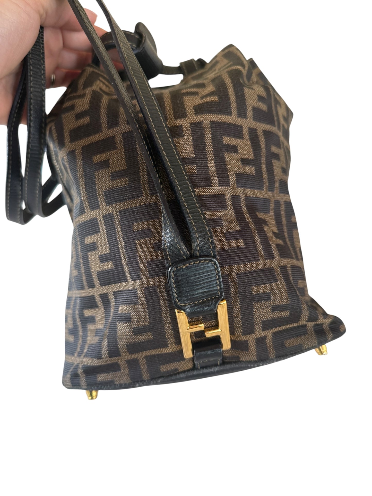 Fendi Brown Black Zucca Canvas Bucket Bag Backpack