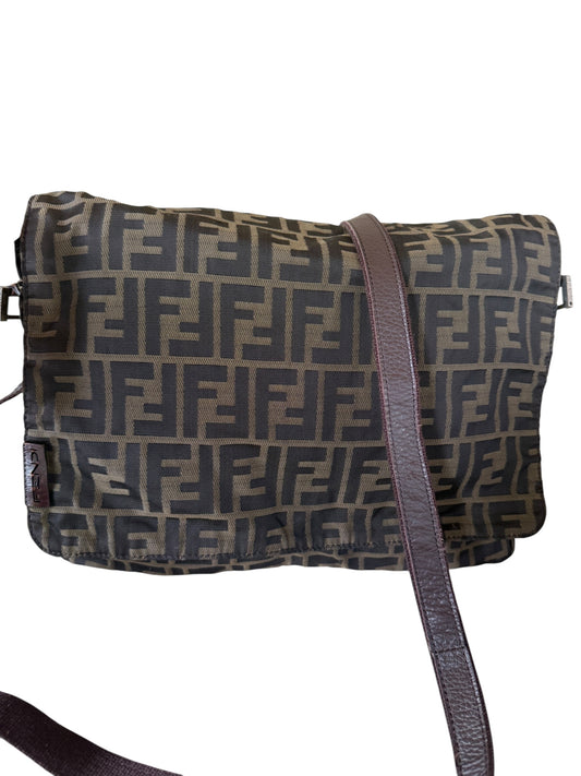 Fendi Brown Black Zucca Canvas Messenger Crossbody