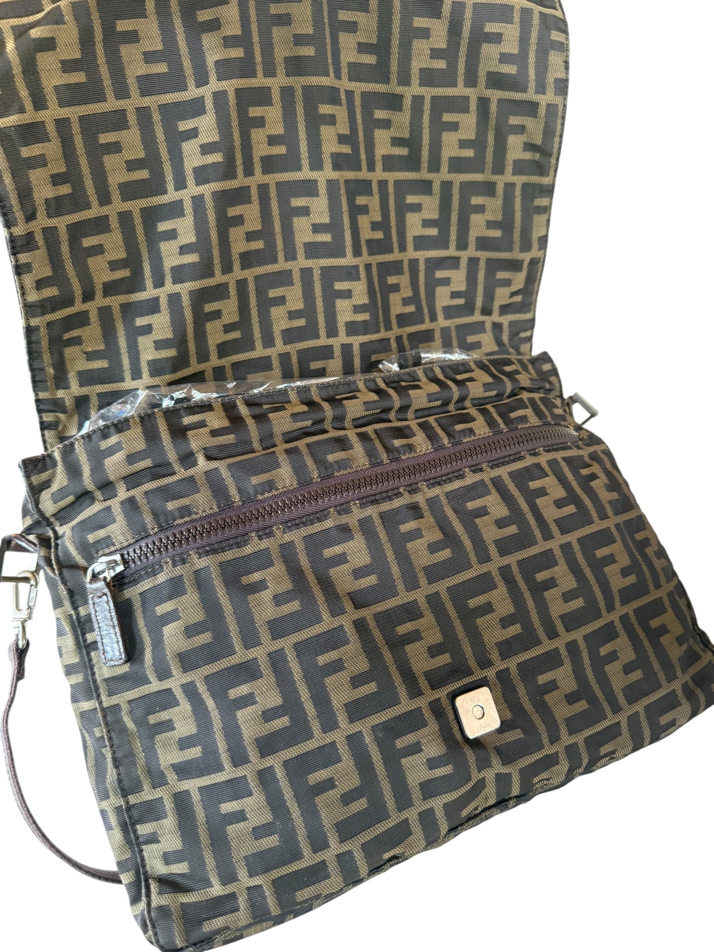 Fendi Brown Black Zucca Canvas Messenger Crossbody