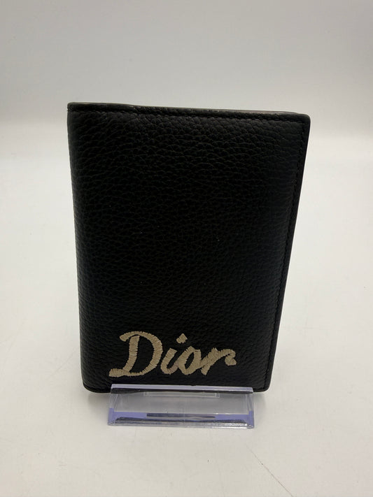Christian Dior Black Pebbled Leather Embroidered Pocket Organizer