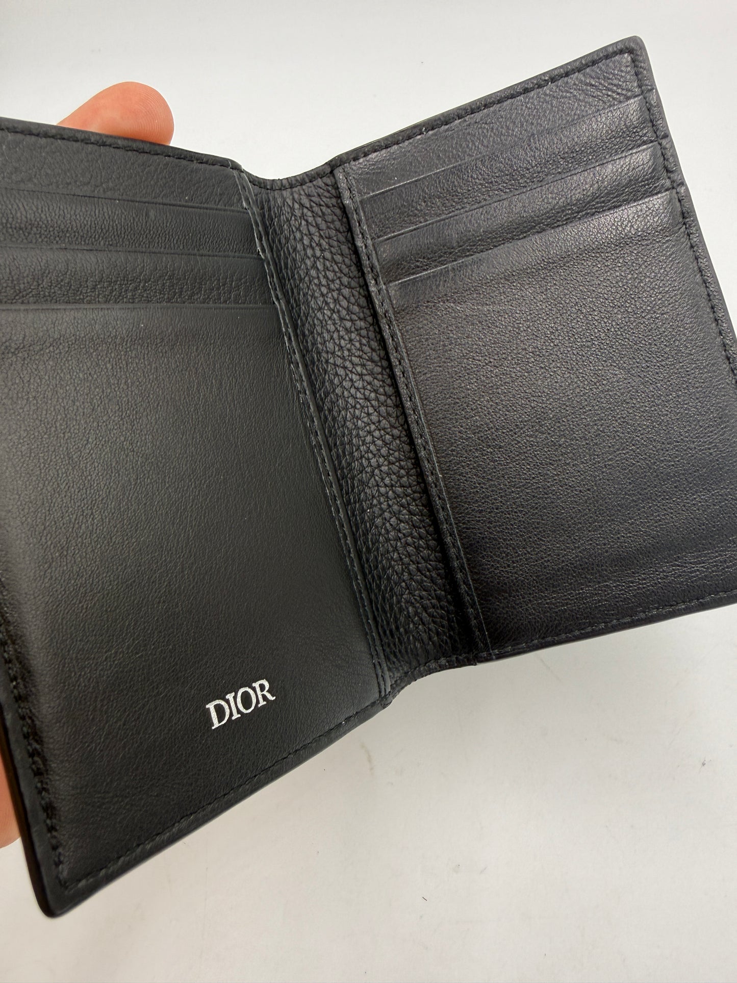 Christian Dior Black Pebbled Leather Embroidered Pocket Organizer
