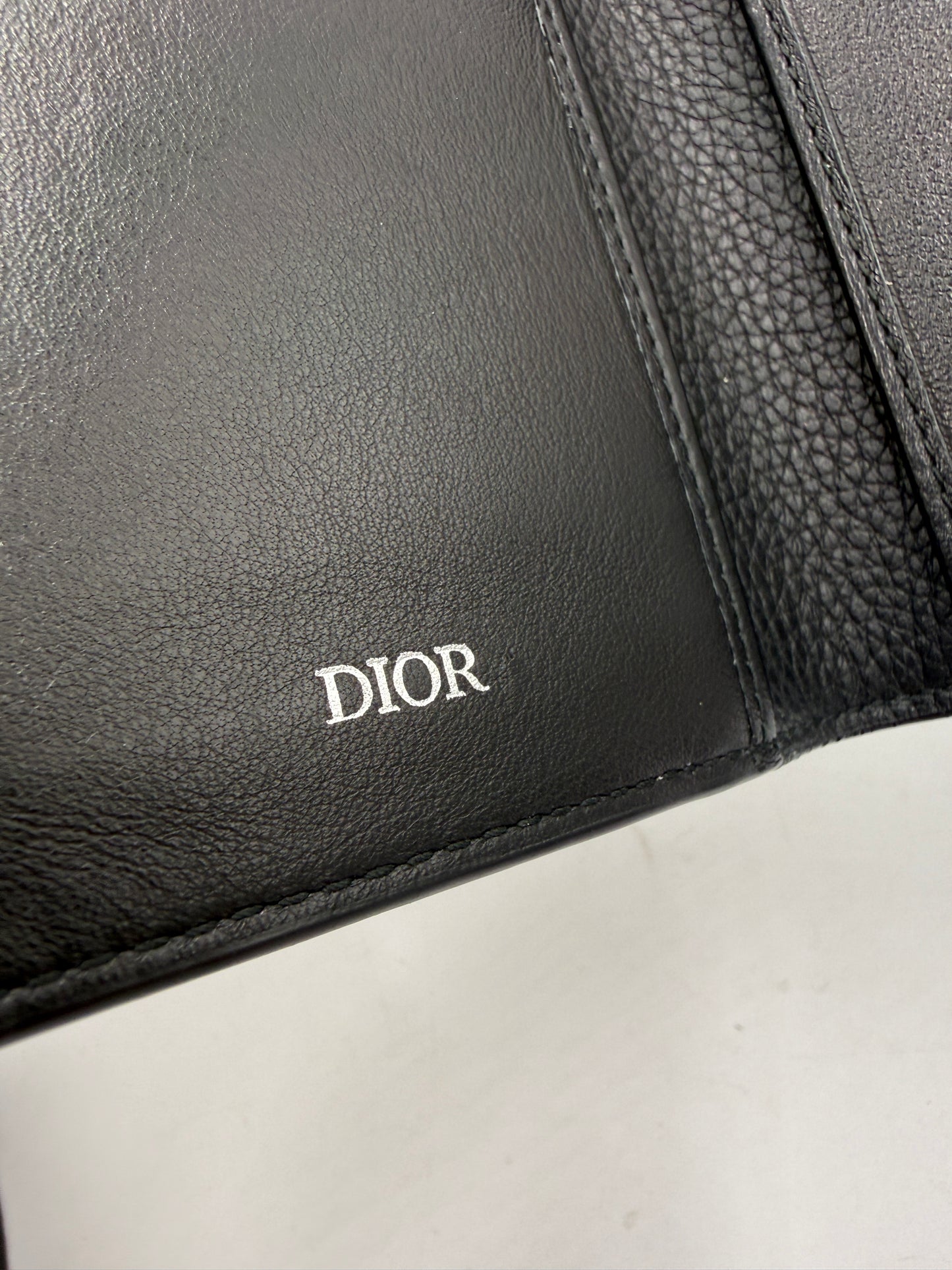 Christian Dior Black Pebbled Leather Embroidered Pocket Organizer