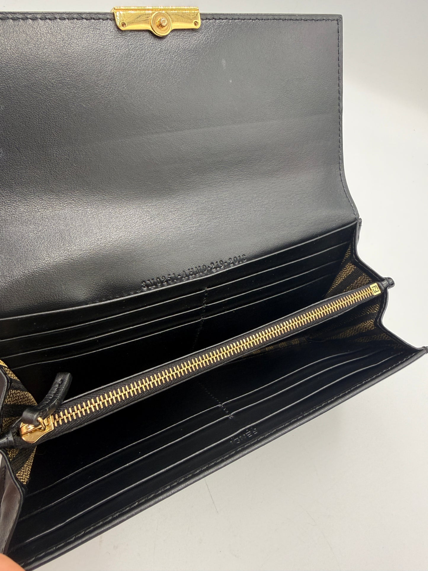 Fendi Black Leather Baguette Long Continental Wallet
