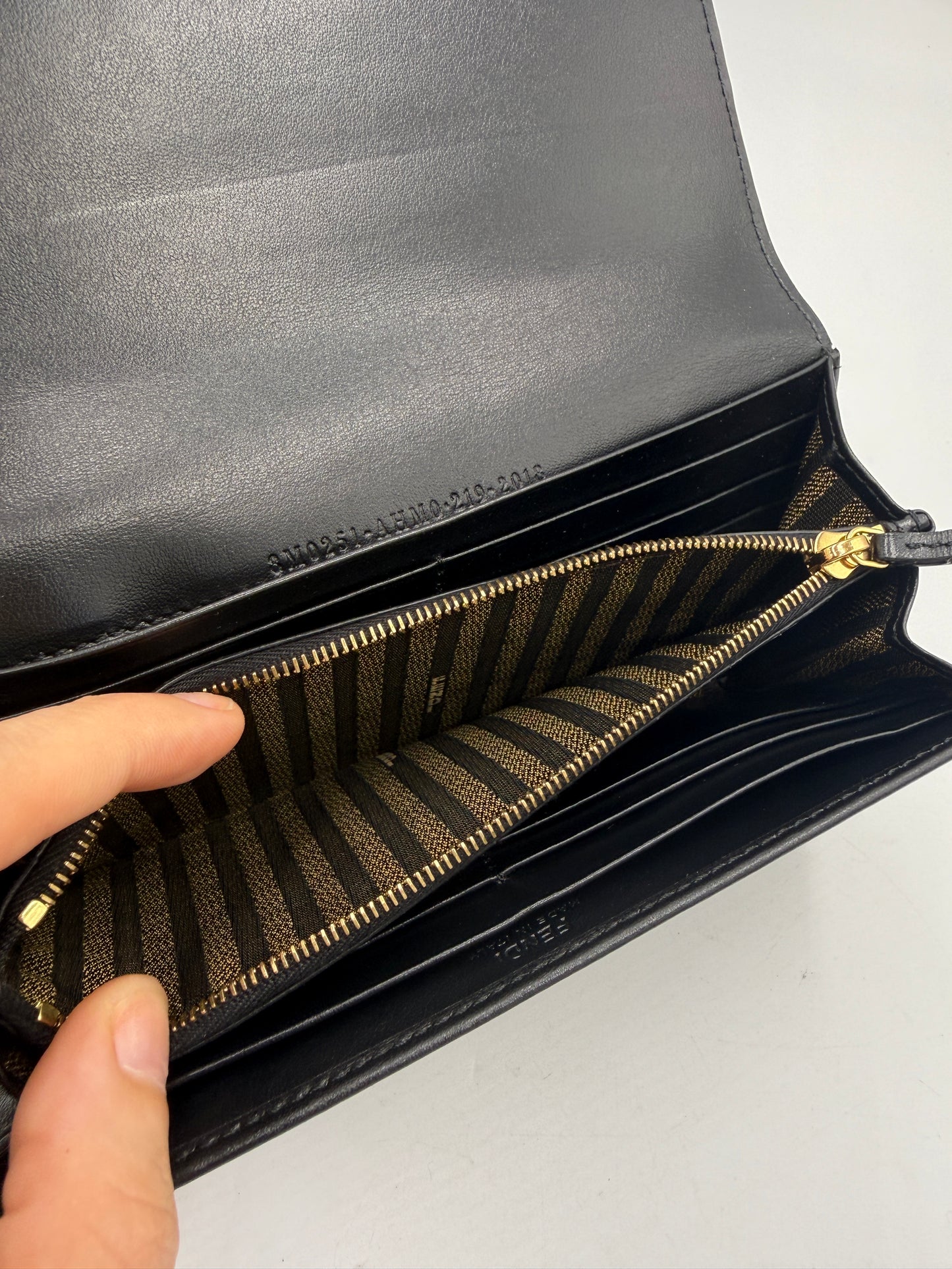 Fendi Black Leather Baguette Long Continental Wallet