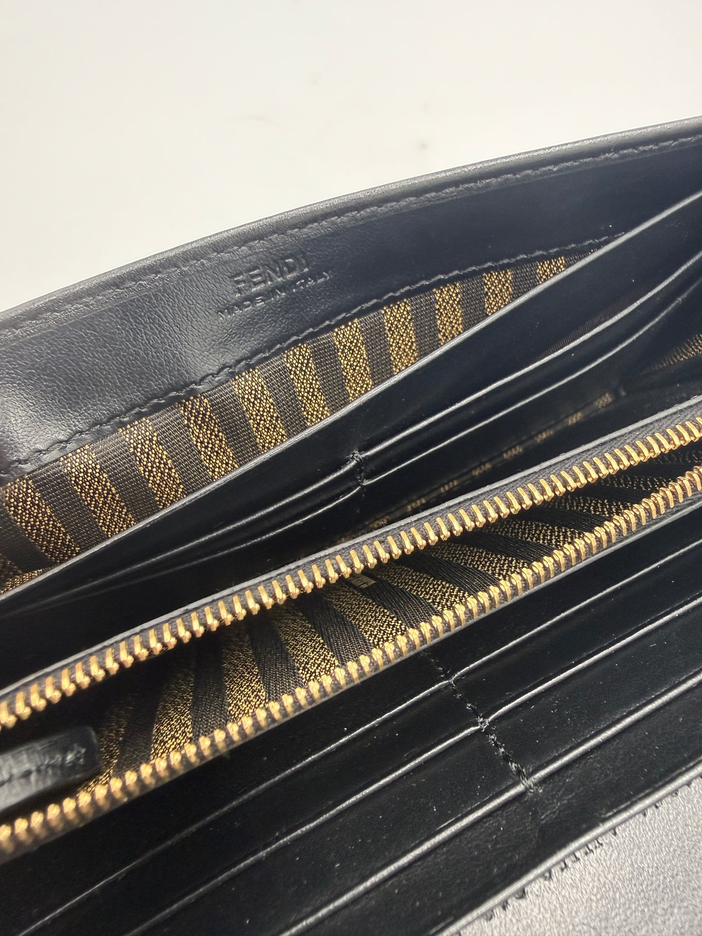 Fendi Black Leather Baguette Long Continental Wallet