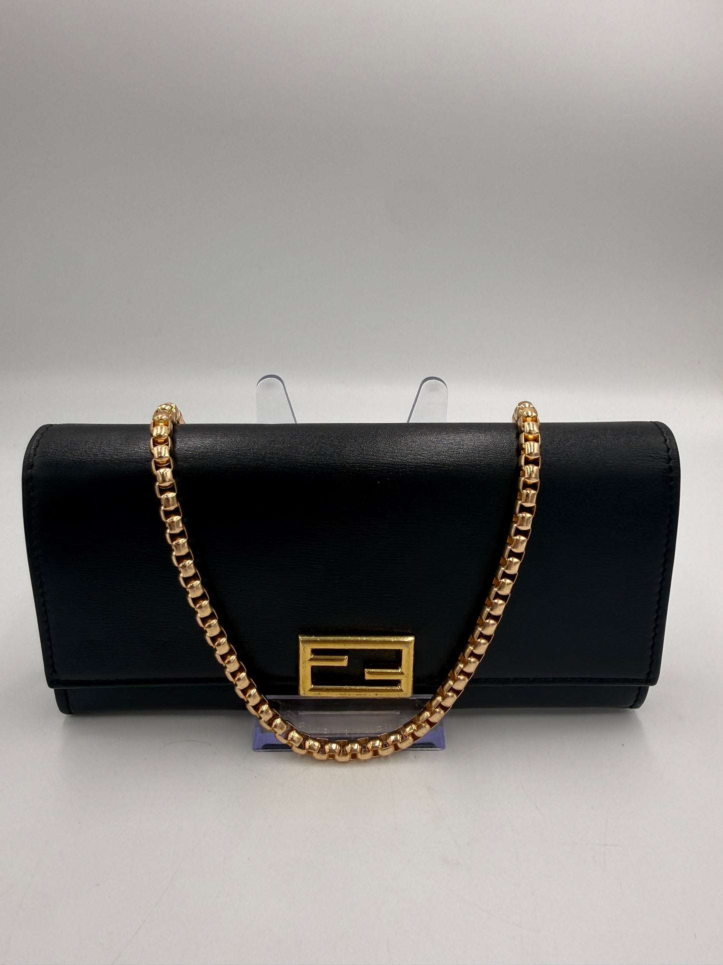 Fendi Black Leather Baguette Long Continental Wallet