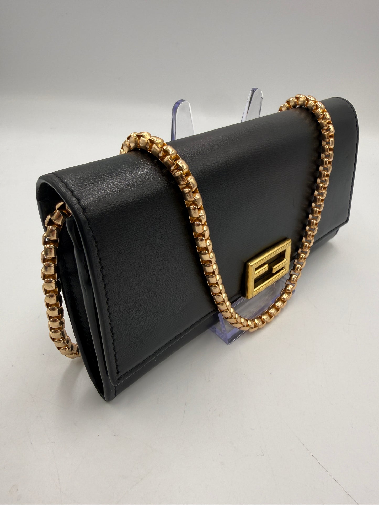 Fendi Black Leather Baguette Long Continental Wallet