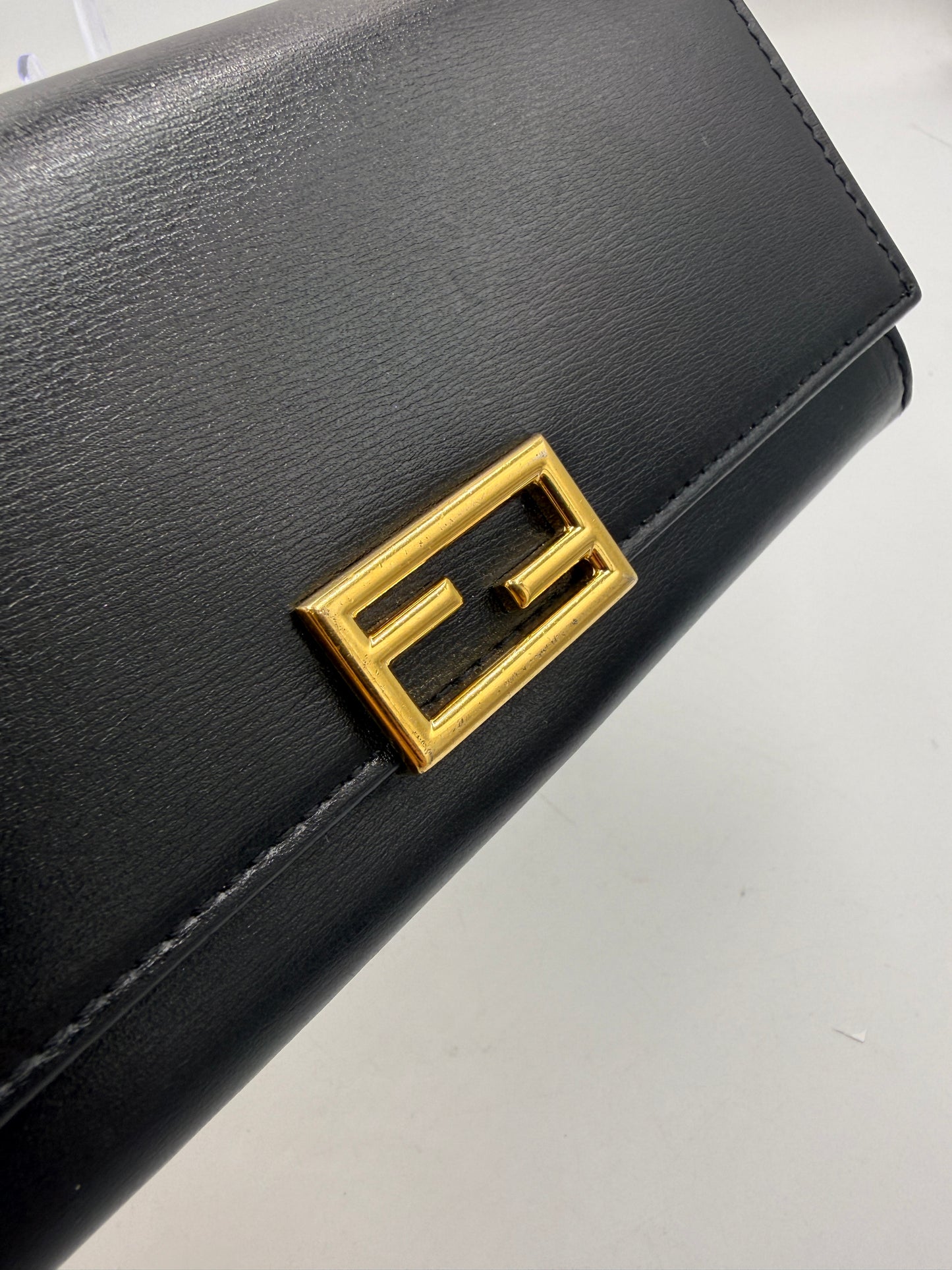 Fendi Black Leather Baguette Long Continental Wallet