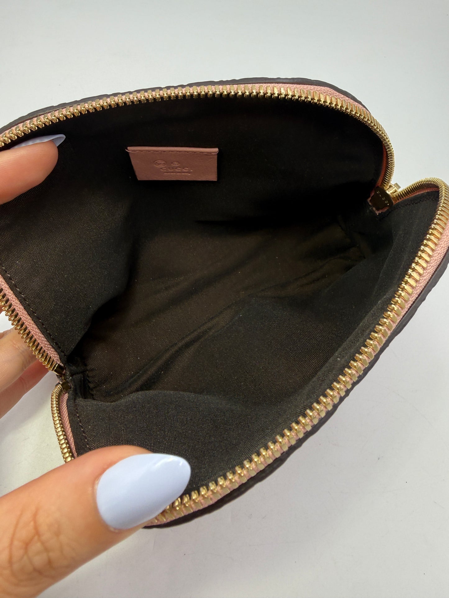 Gucci Pink Leather Microguccissima Half Moon Cosmetic Pouch