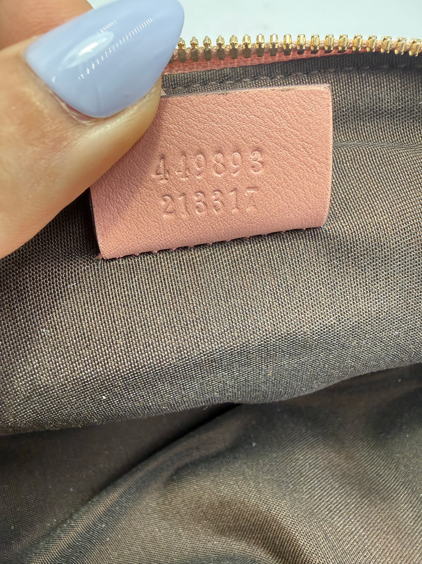 Gucci Pink Leather Microguccissima Half Moon Cosmetic Pouch