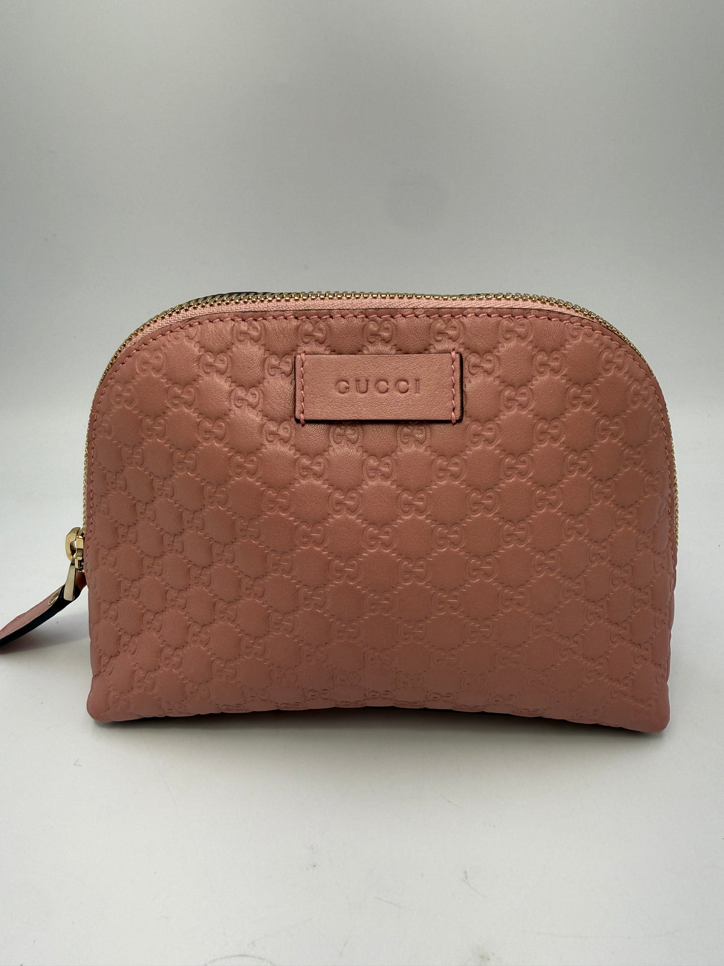 Gucci Pink Leather Microguccissima Half Moon Cosmetic Pouch