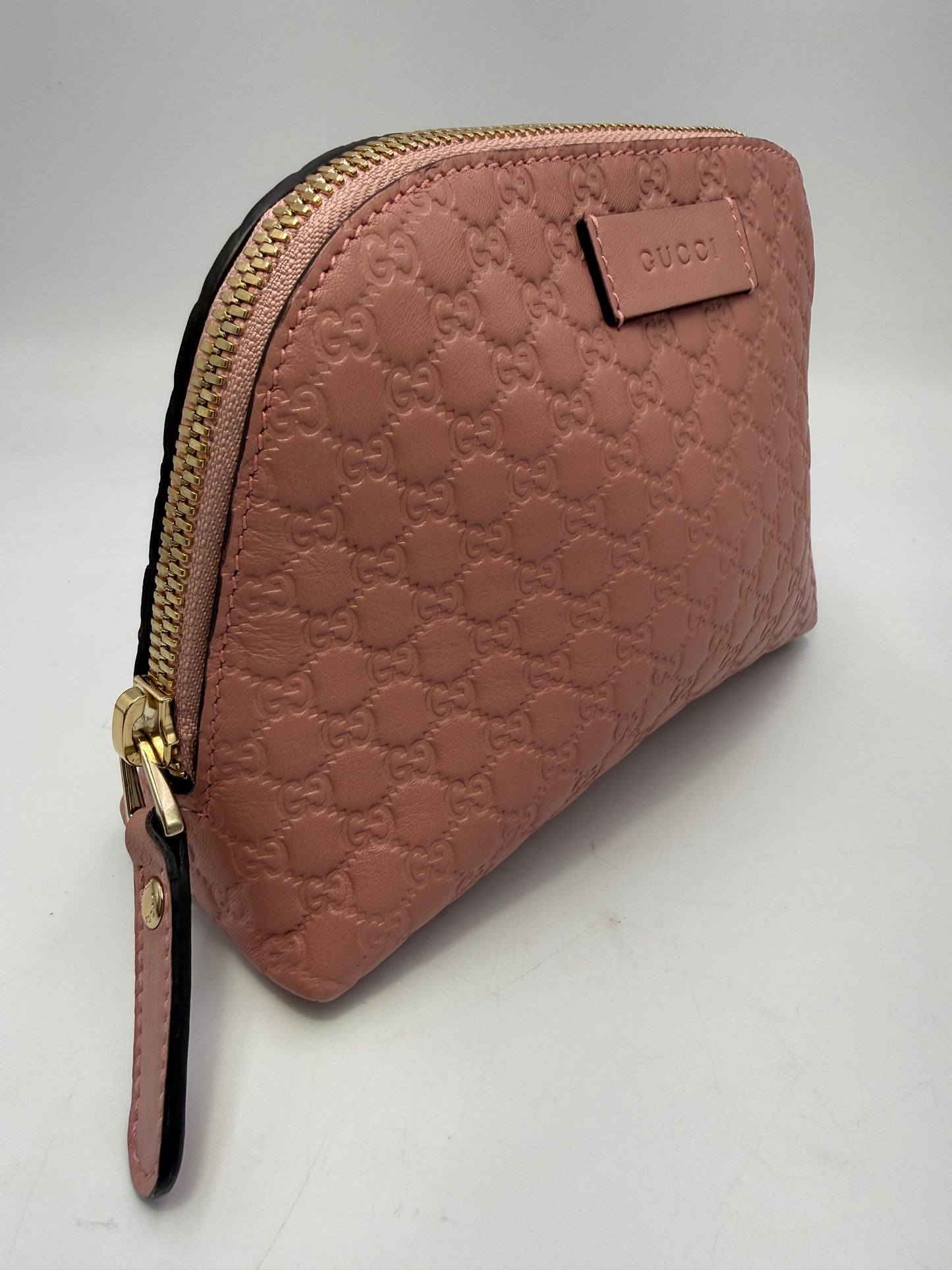Gucci Pink Leather Microguccissima Half Moon Cosmetic Pouch