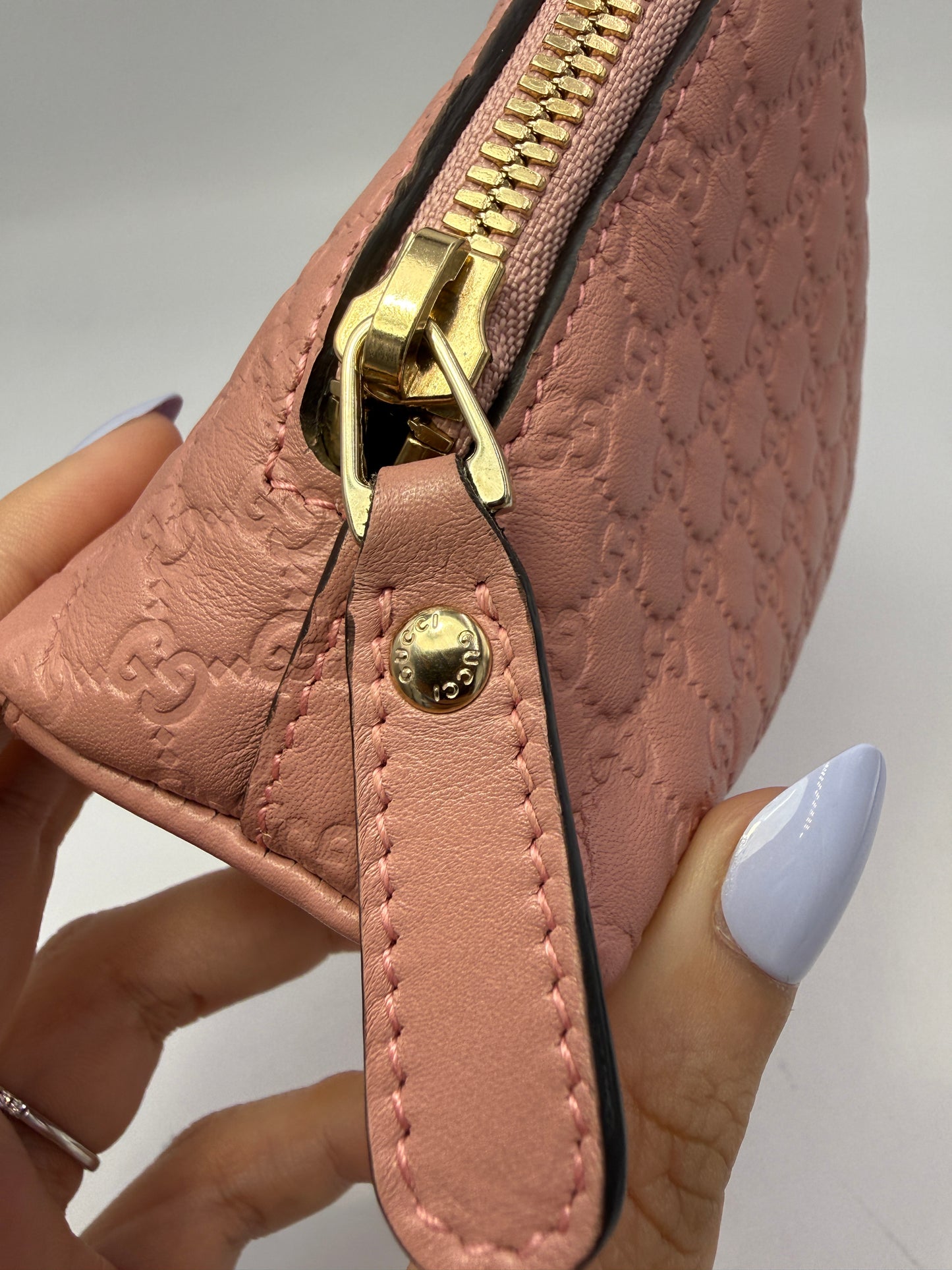 Gucci Pink Leather Microguccissima Half Moon Cosmetic Pouch