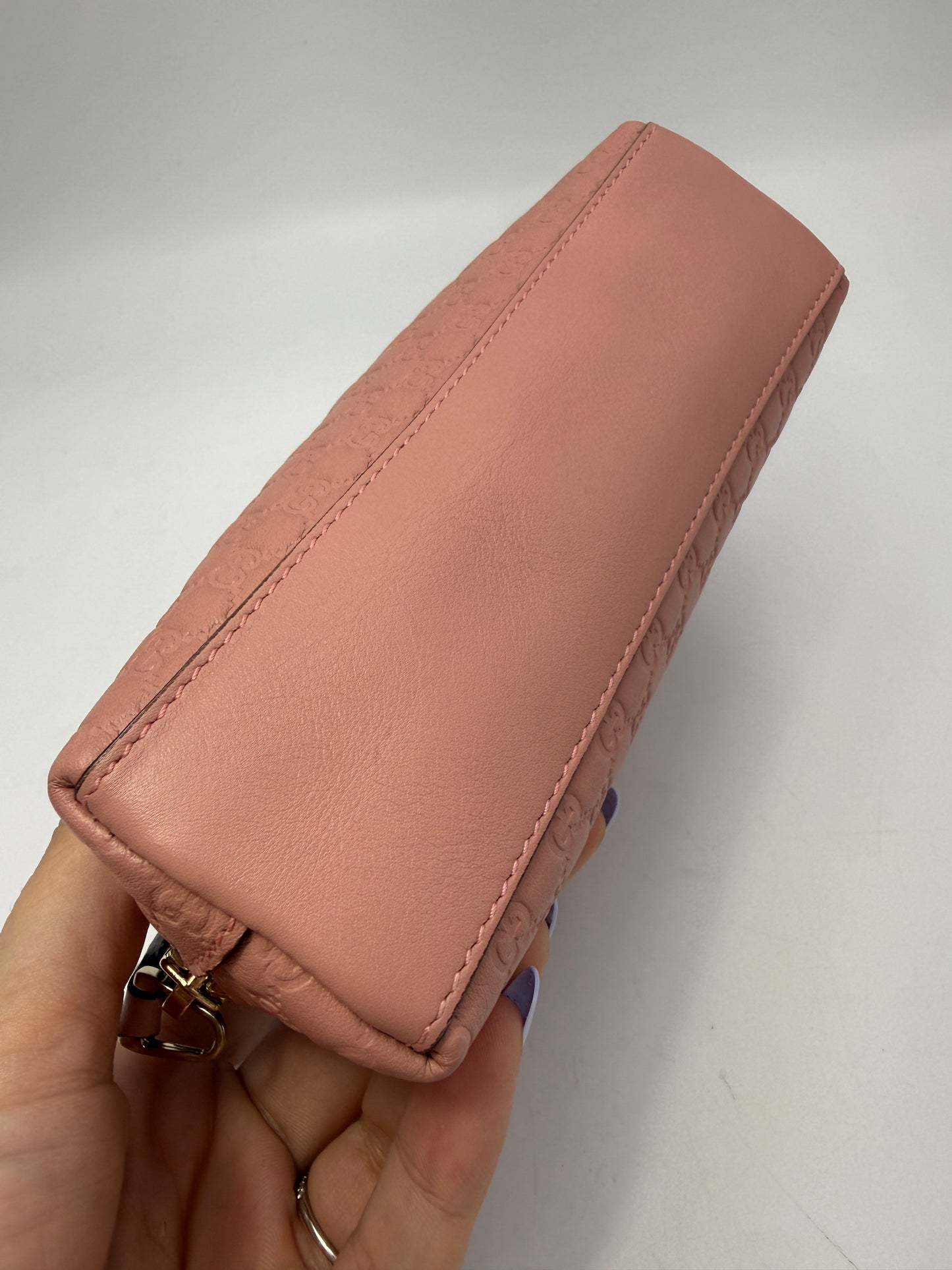 Gucci Pink Leather Microguccissima Half Moon Cosmetic Pouch
