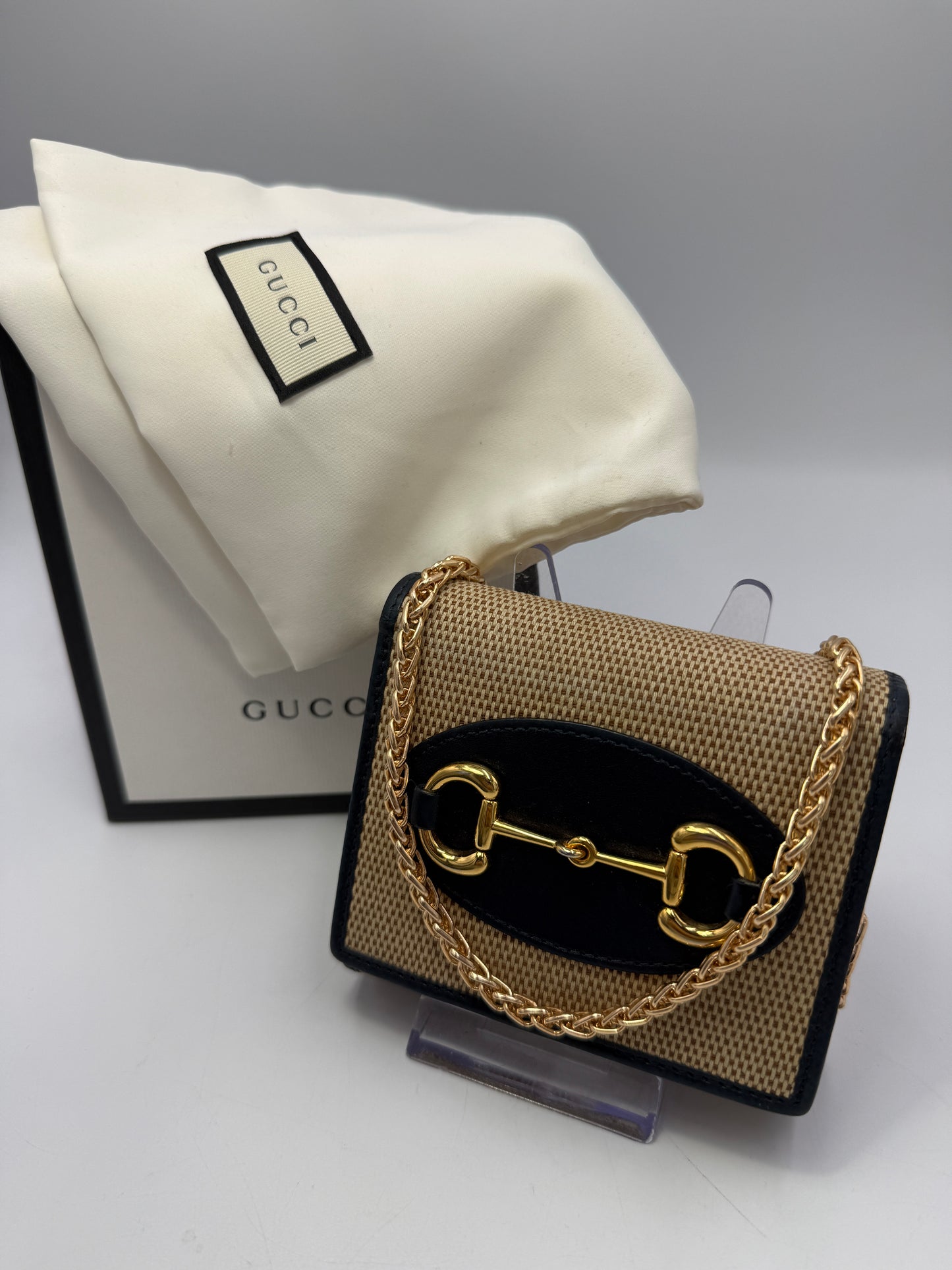 Gucci Beige Horsebit Raffia Compact Wallet Full inclusion