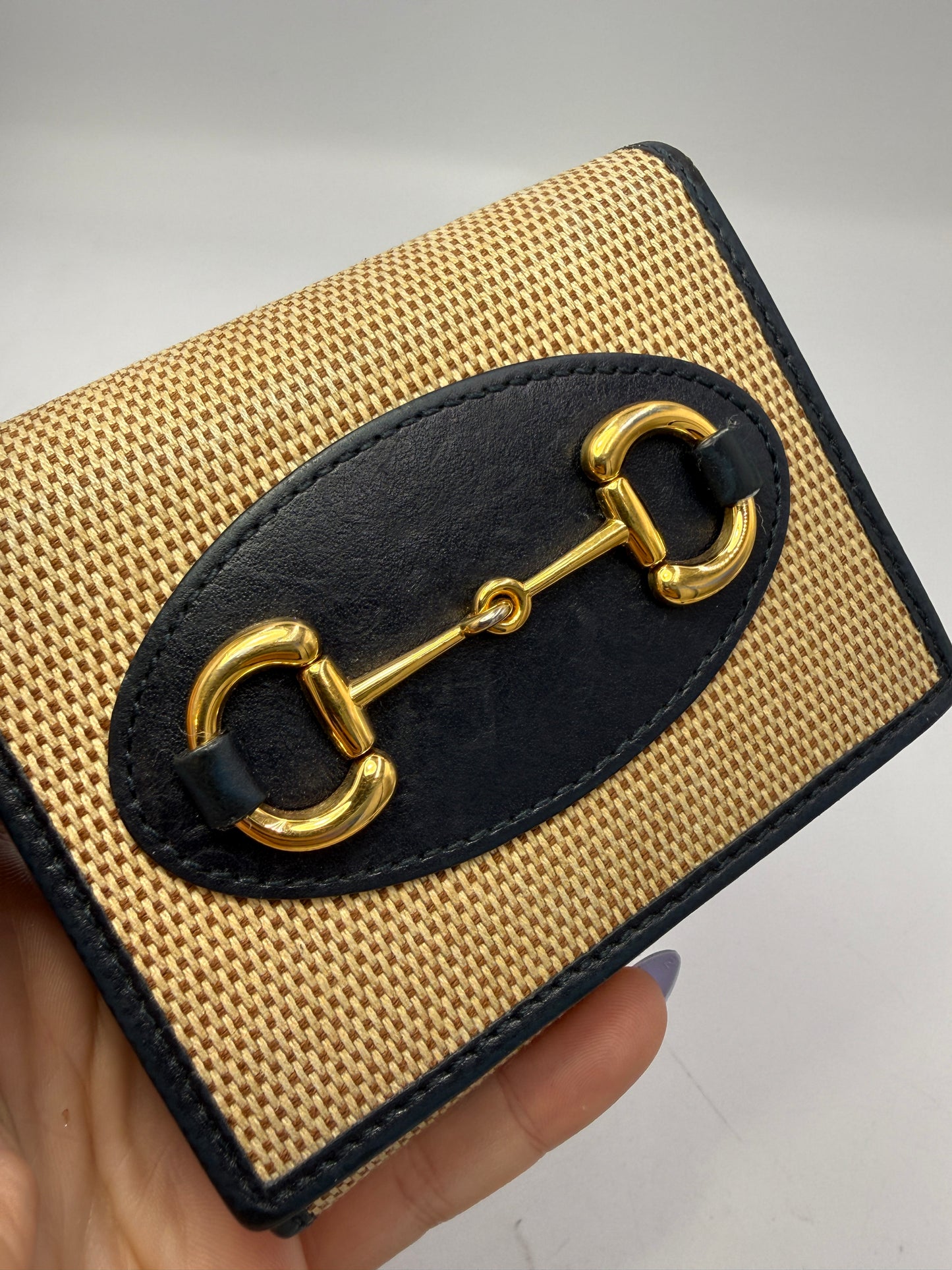 Gucci Beige Horsebit Raffia Compact Wallet Full inclusion