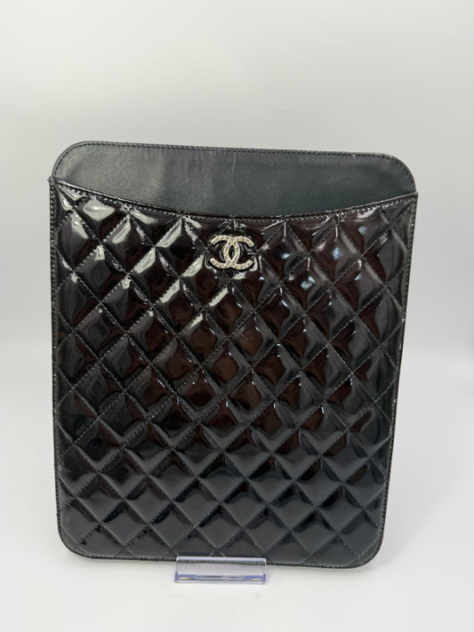 Chanel Patent Leather Quilted Brilliant iPad Case with Serial Code