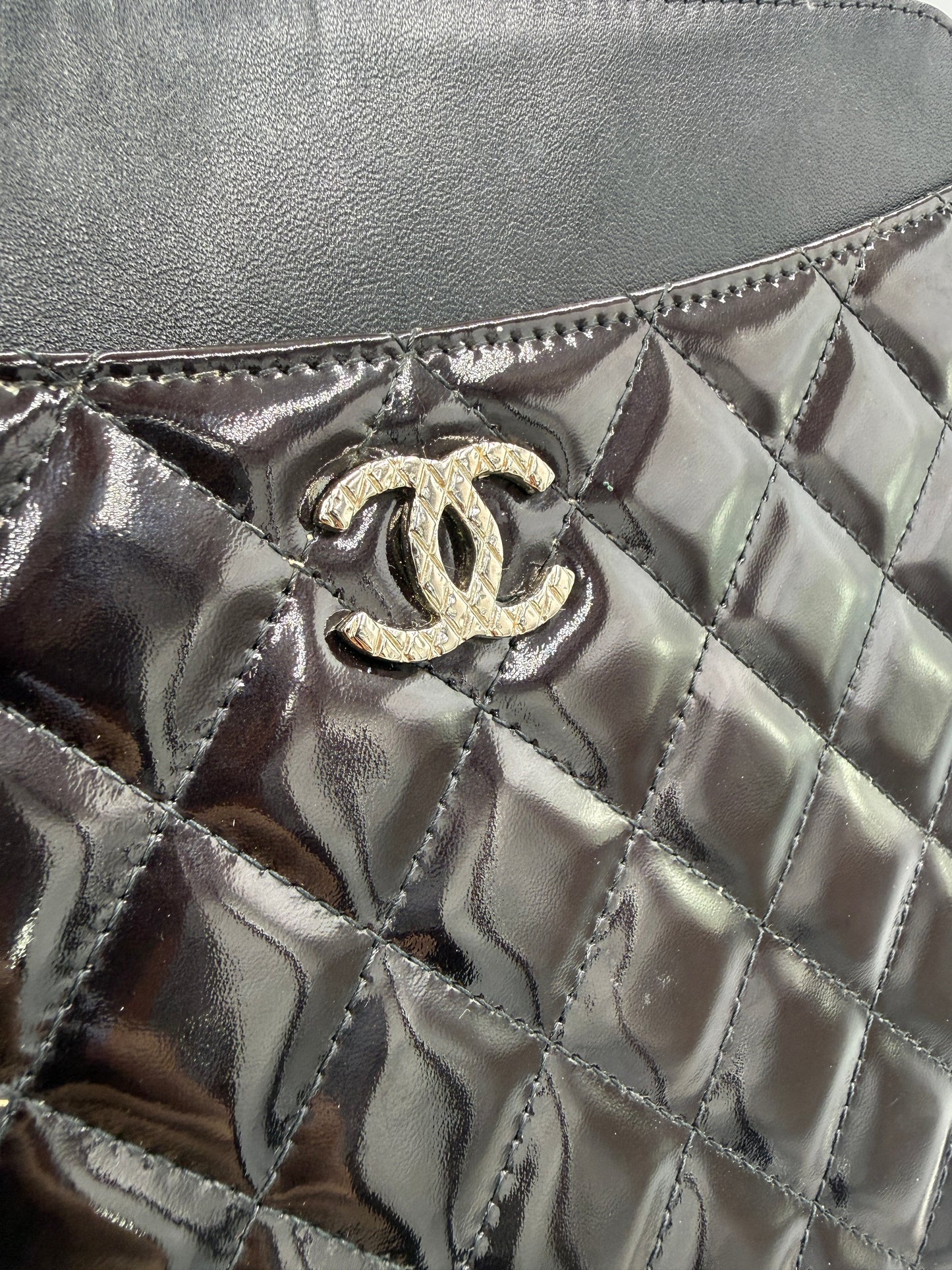 Chanel Patent Leather Quilted Brilliant iPad Case with Serial Code