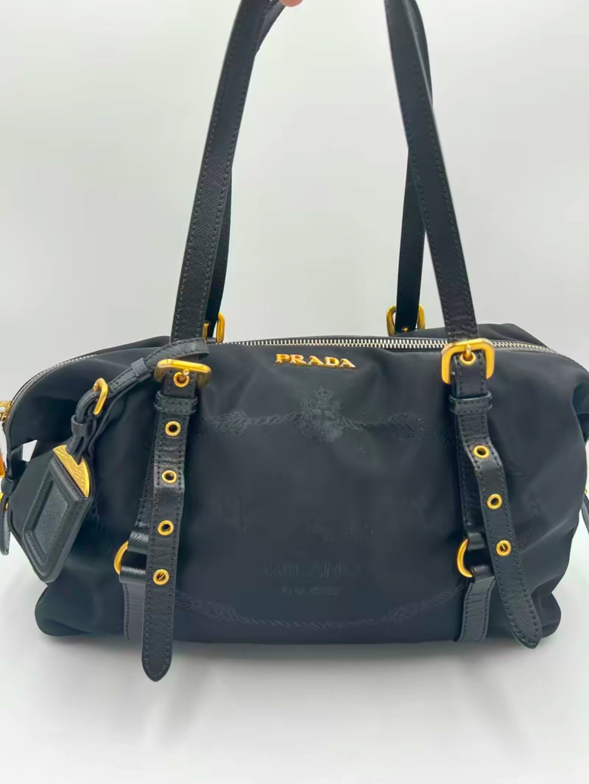 Prada Black Tessuto Jacquard Logo Shoulder Bag