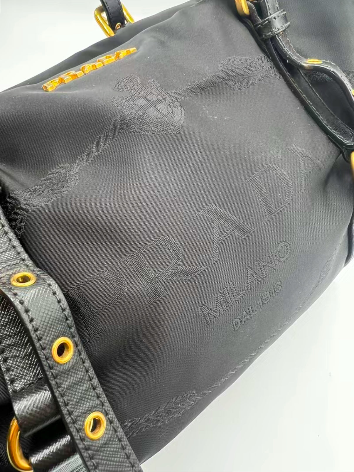 Prada Black Tessuto Jacquard Logo Shoulder Bag