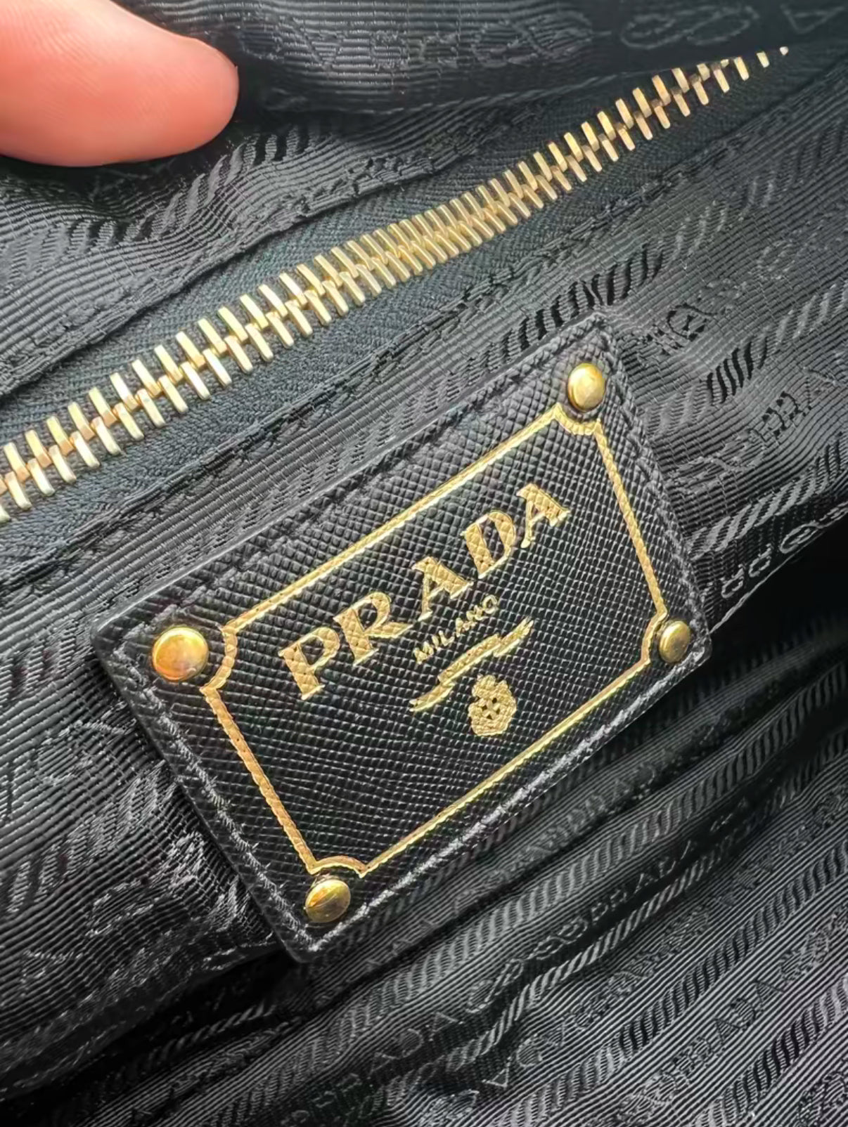 Prada Black Tessuto Jacquard Logo Shoulder Bag