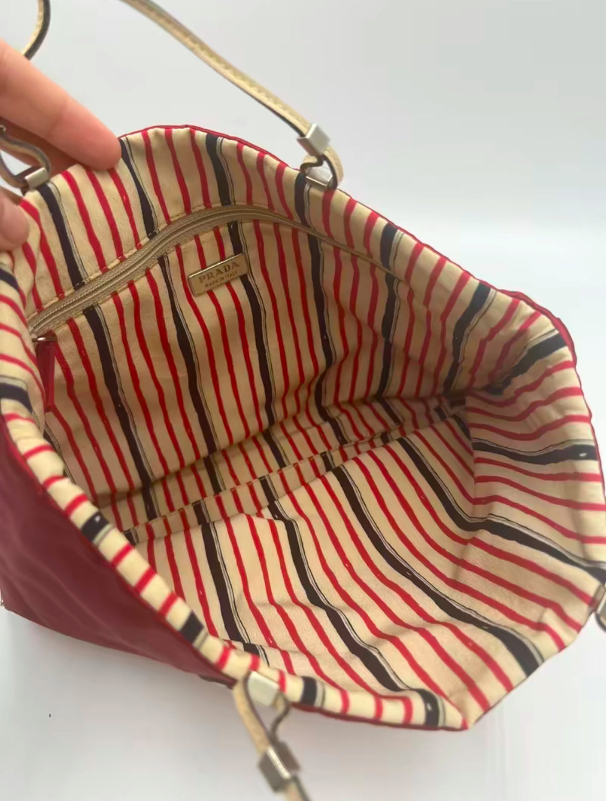 Prada Satin Striped Mini Tote Hand Bag Reversible