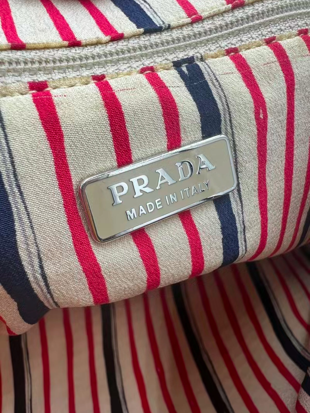 Prada Satin Striped Mini Tote Hand Bag Reversible