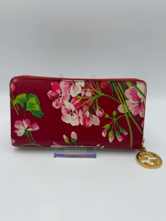 Gucci Red Coated Canvas Floral Zippy Wallet