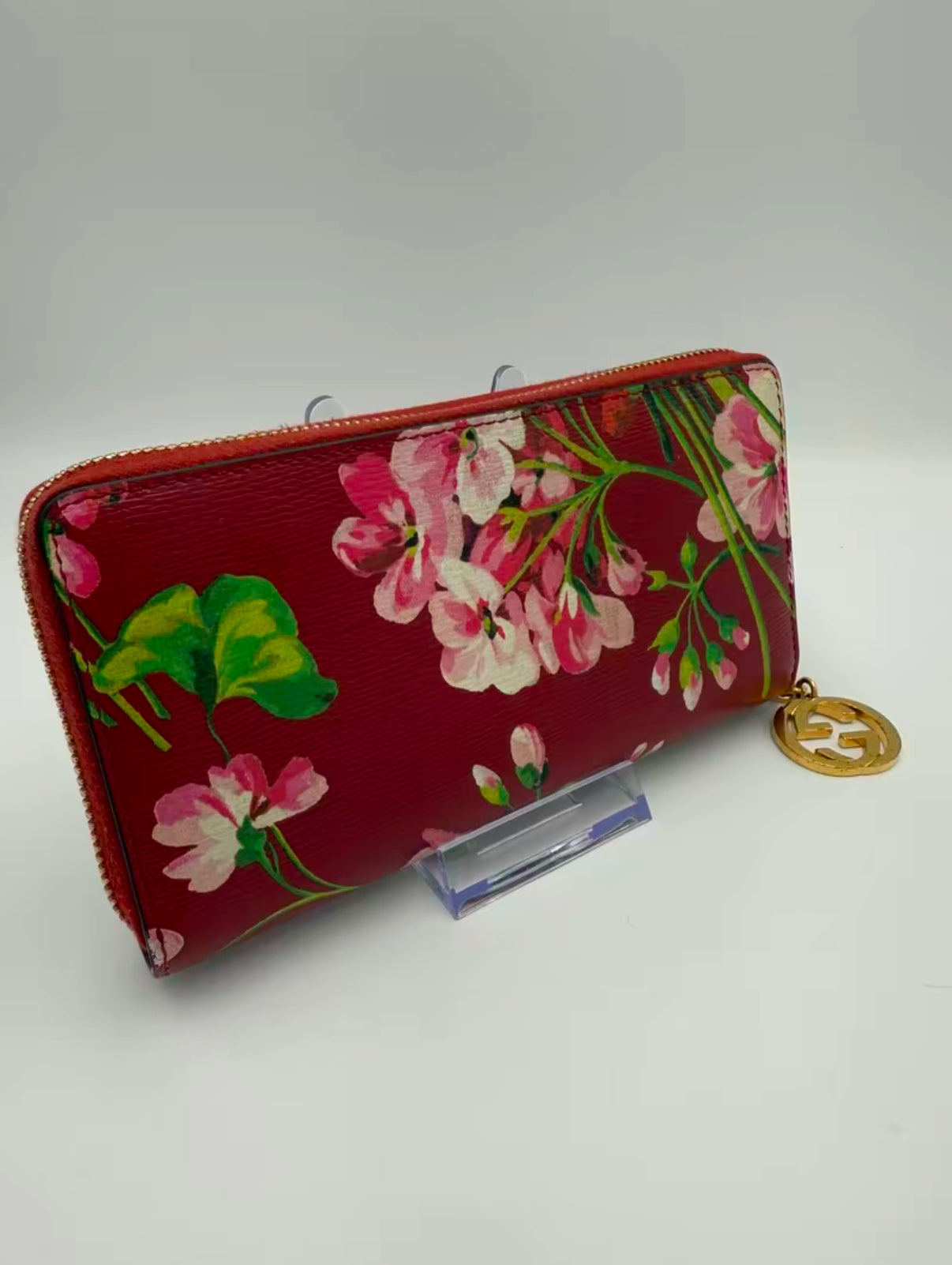 Gucci Red Coated Canvas Floral Zippy Wallet