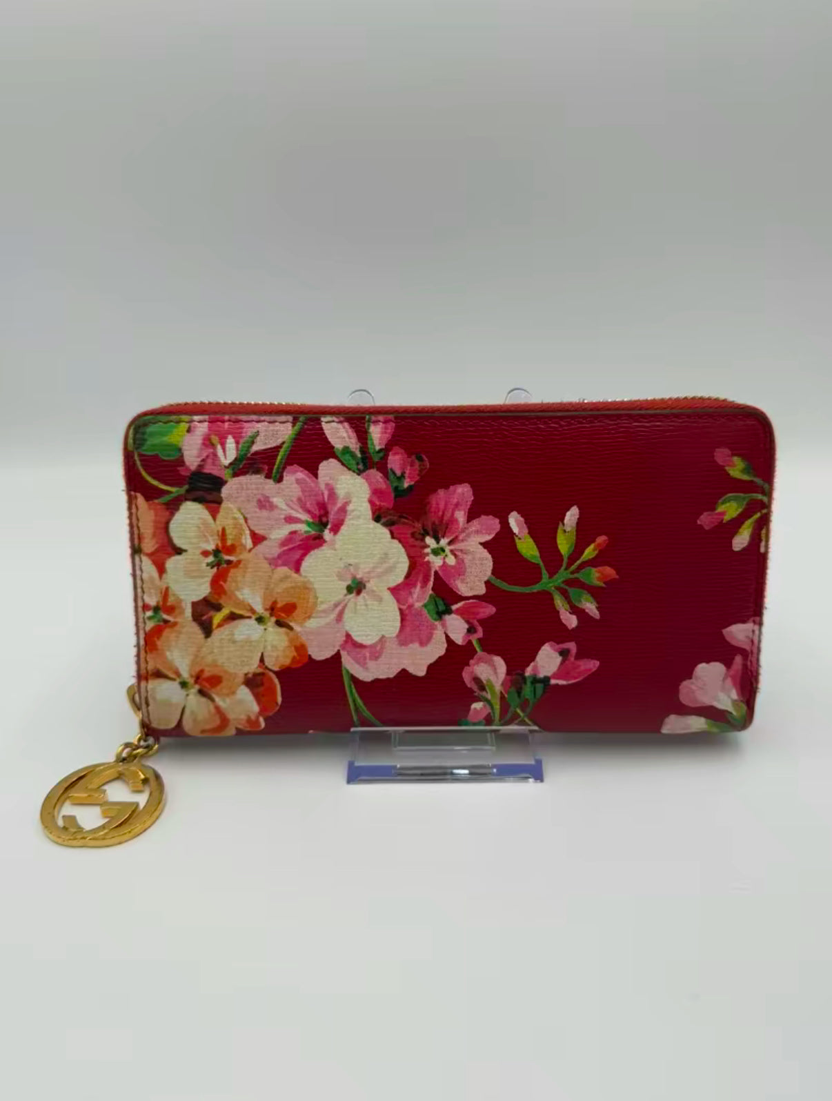 Gucci Red Coated Canvas Floral Zippy Wallet