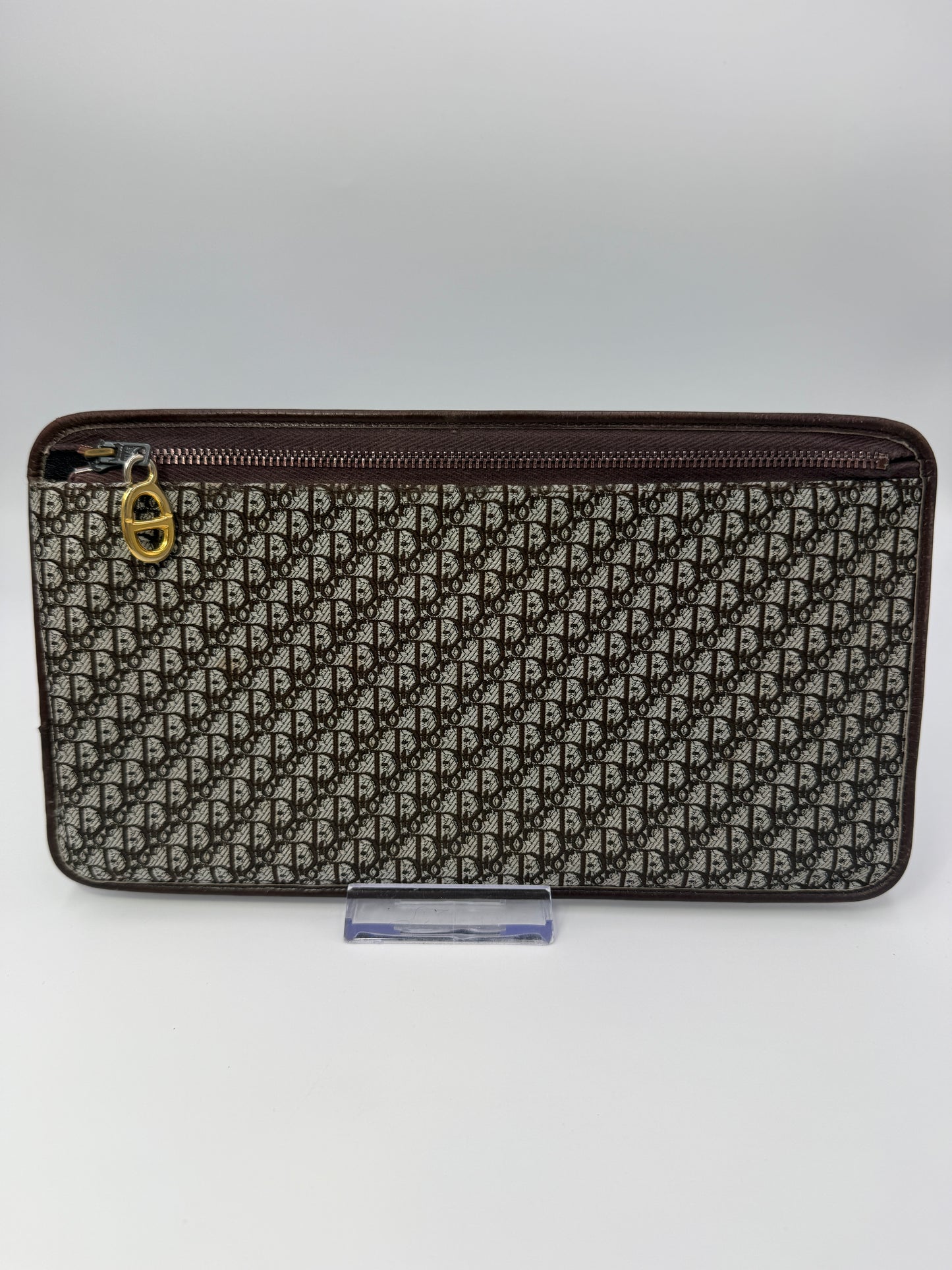 Dior Gray and Brown Canvas Trotter Pouch Leather Interior