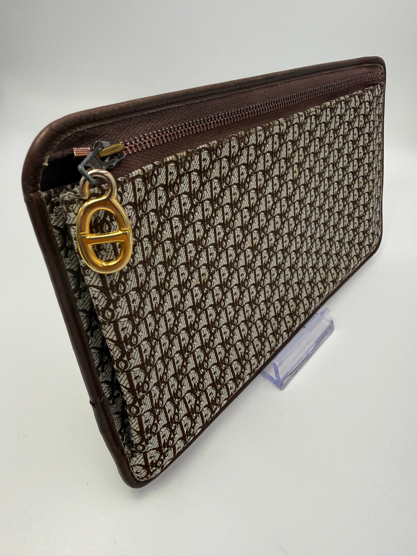 Dior Gray and Brown Canvas Trotter Pouch Leather Interior