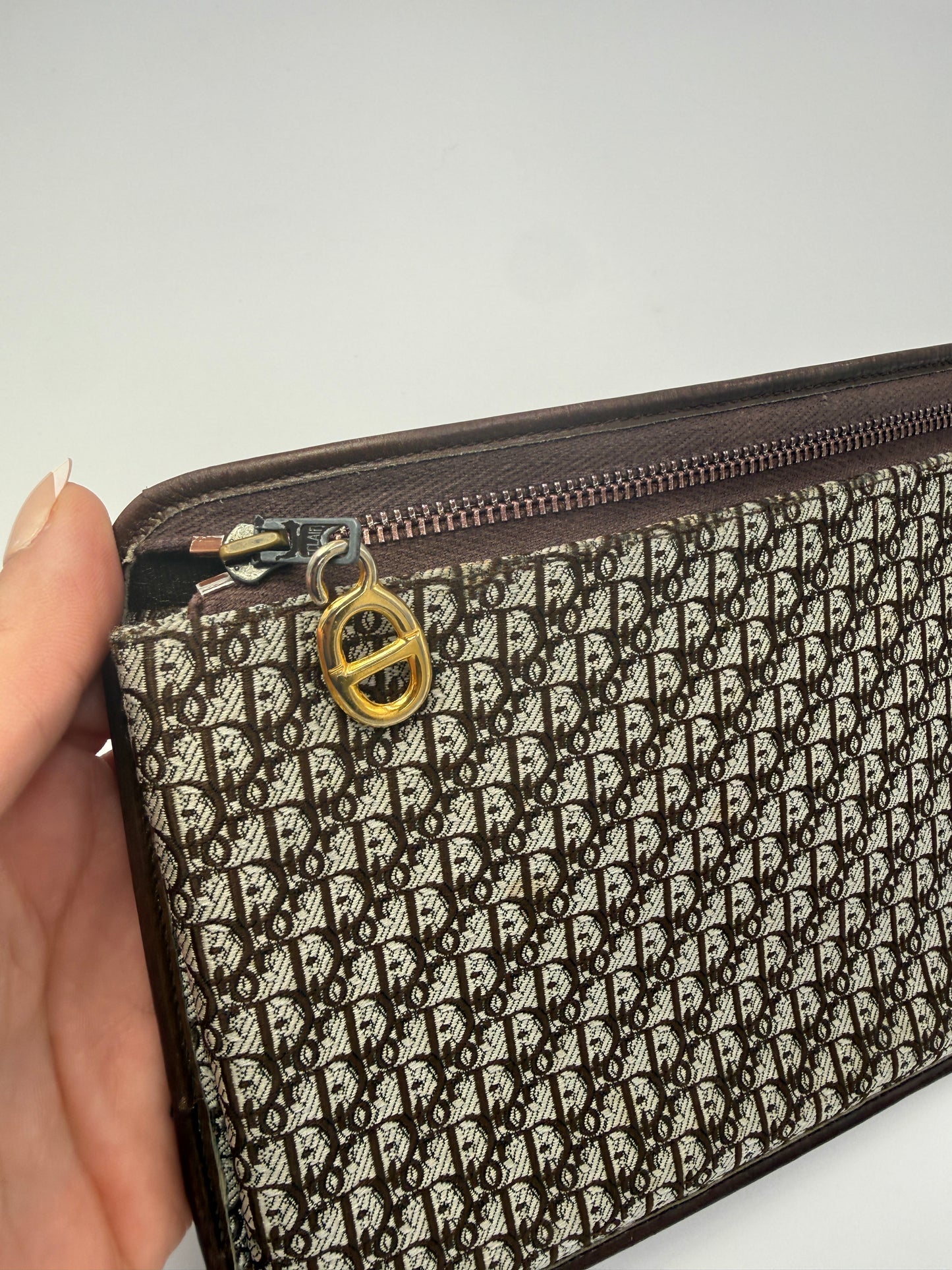 Dior Gray and Brown Canvas Trotter Pouch Leather Interior