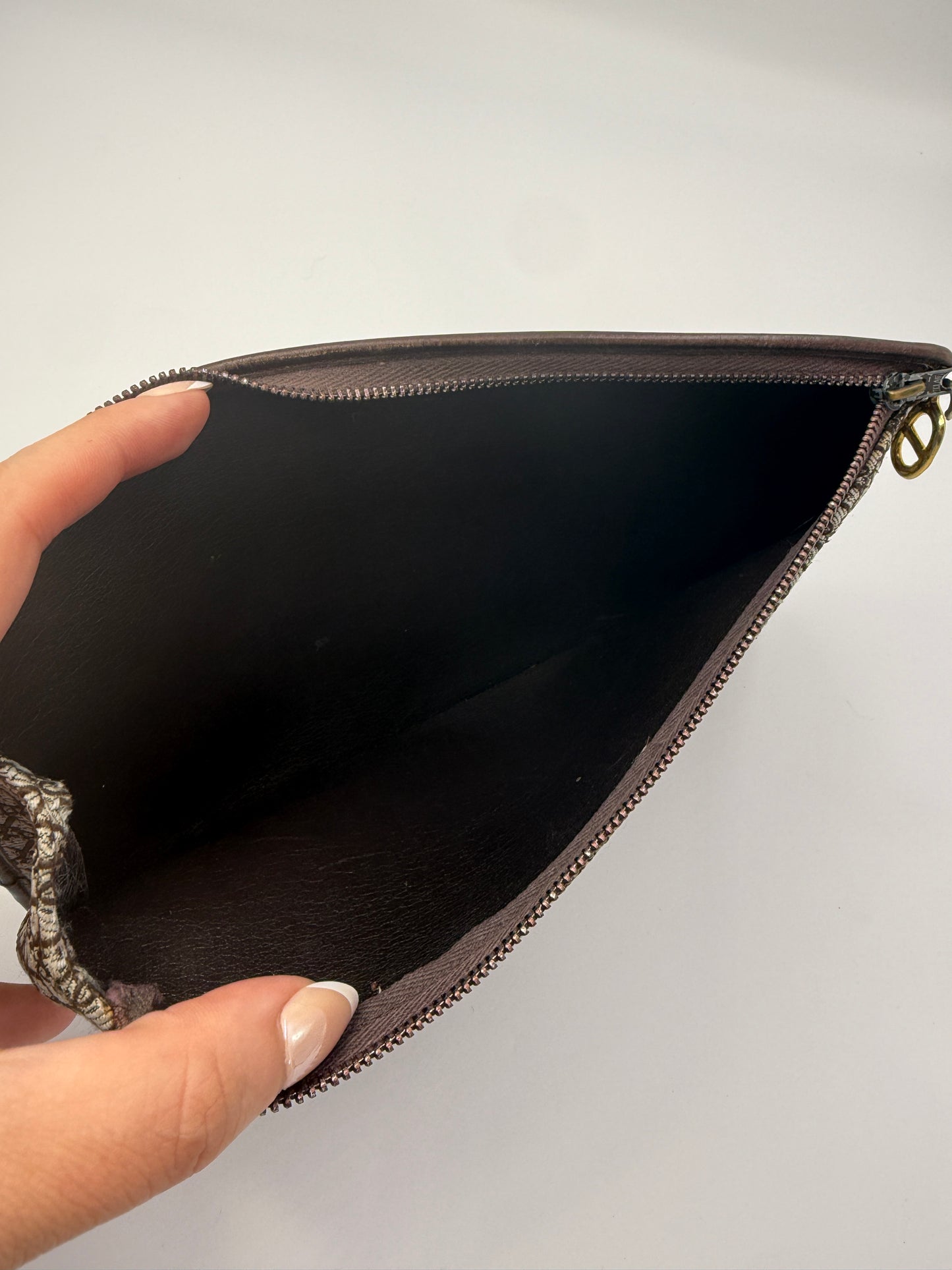 Dior Gray and Brown Canvas Trotter Pouch Leather Interior